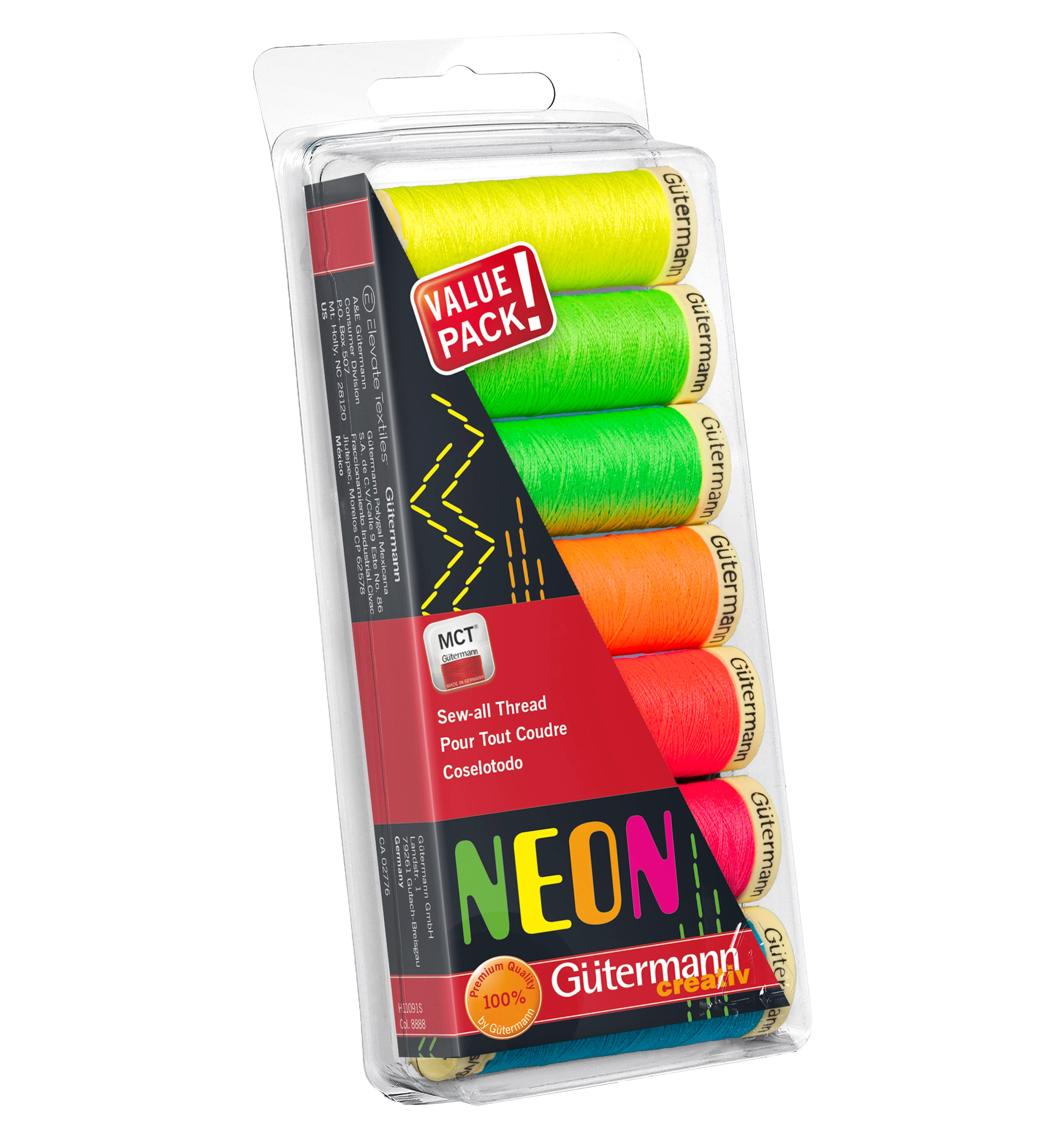 Blister con 7 carretes de hilo Gütermann Coselotodo 100m Colores Neón
