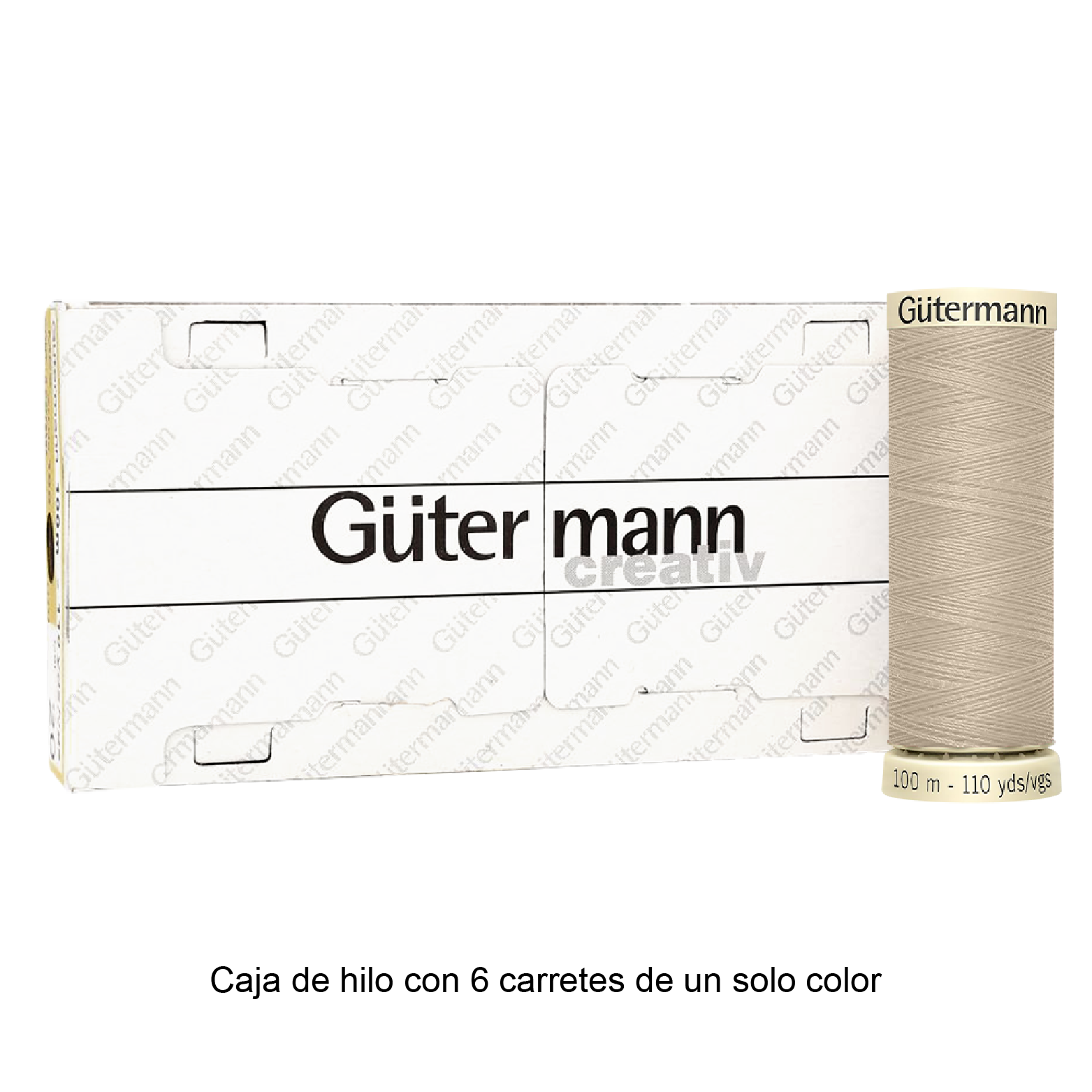 Colores Beige del Col. 500 al 551 - Hilo Gütermann Coselotodo de 100m caja con 6 carretes de un color