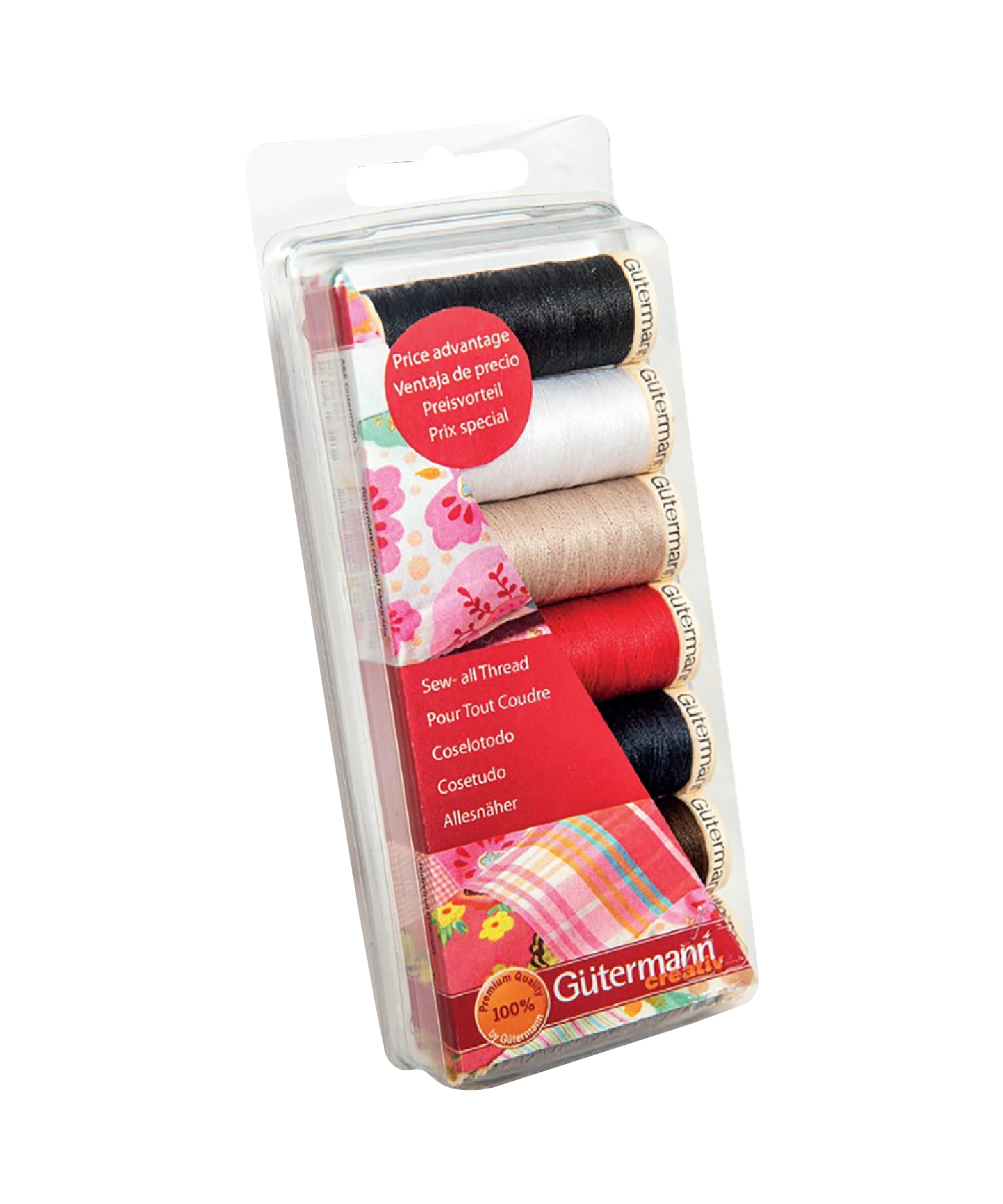 Blister con 7 carretes de hilo Gütermann Coselotodo 100m Colores Básicos