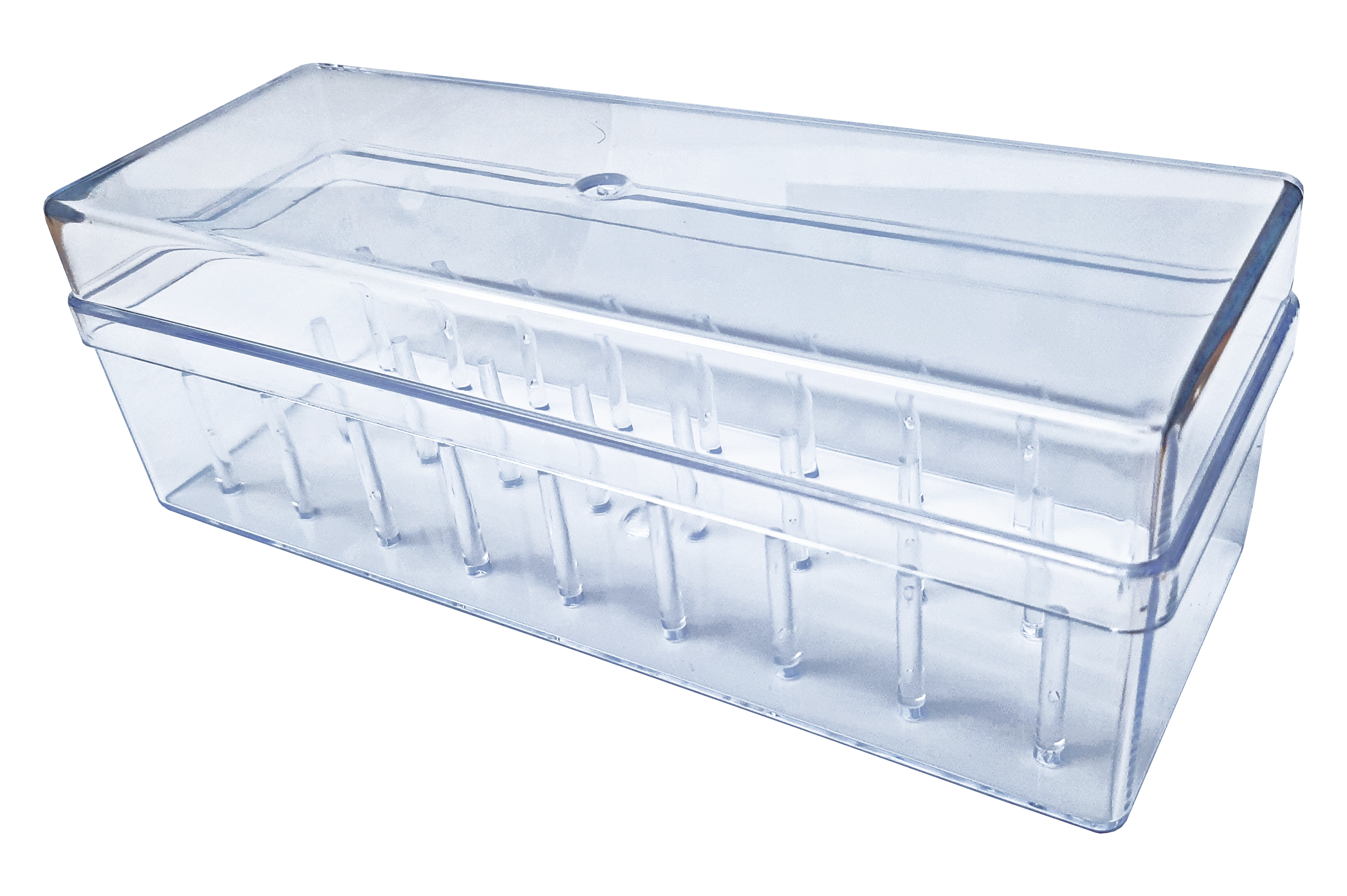 Caja Gütermann de acrílico vacía con 26 espacios para carretes de 100m