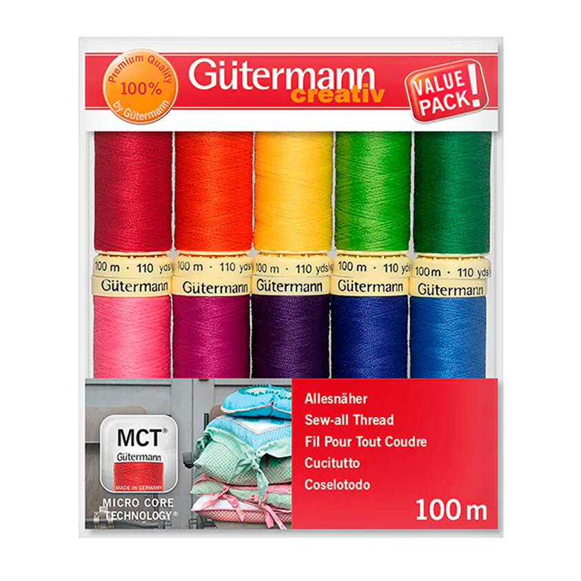 Blister con 10 carretes de hilo Gütermann Coselotodo 100m