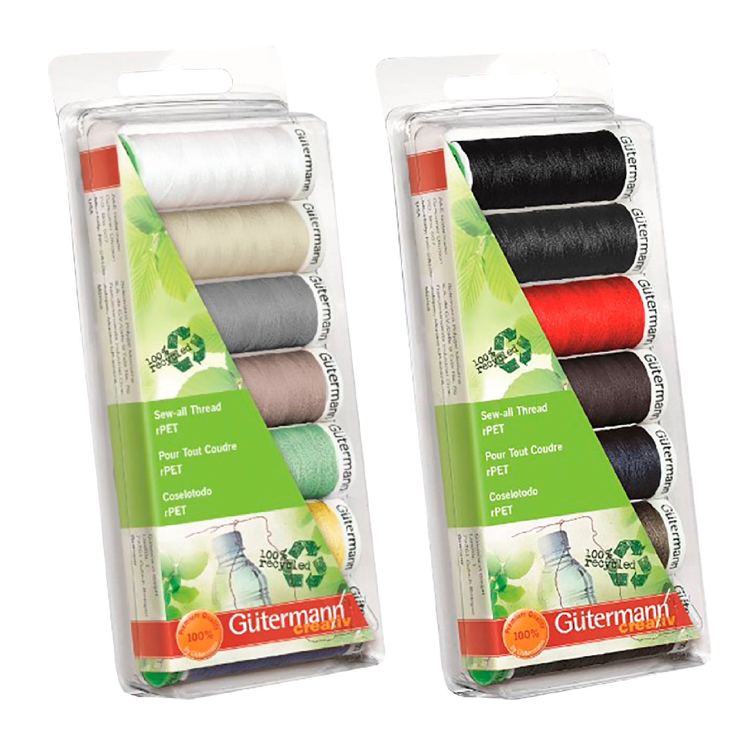 Blister con 7 carretes de hilo rPET Gütermann 100m