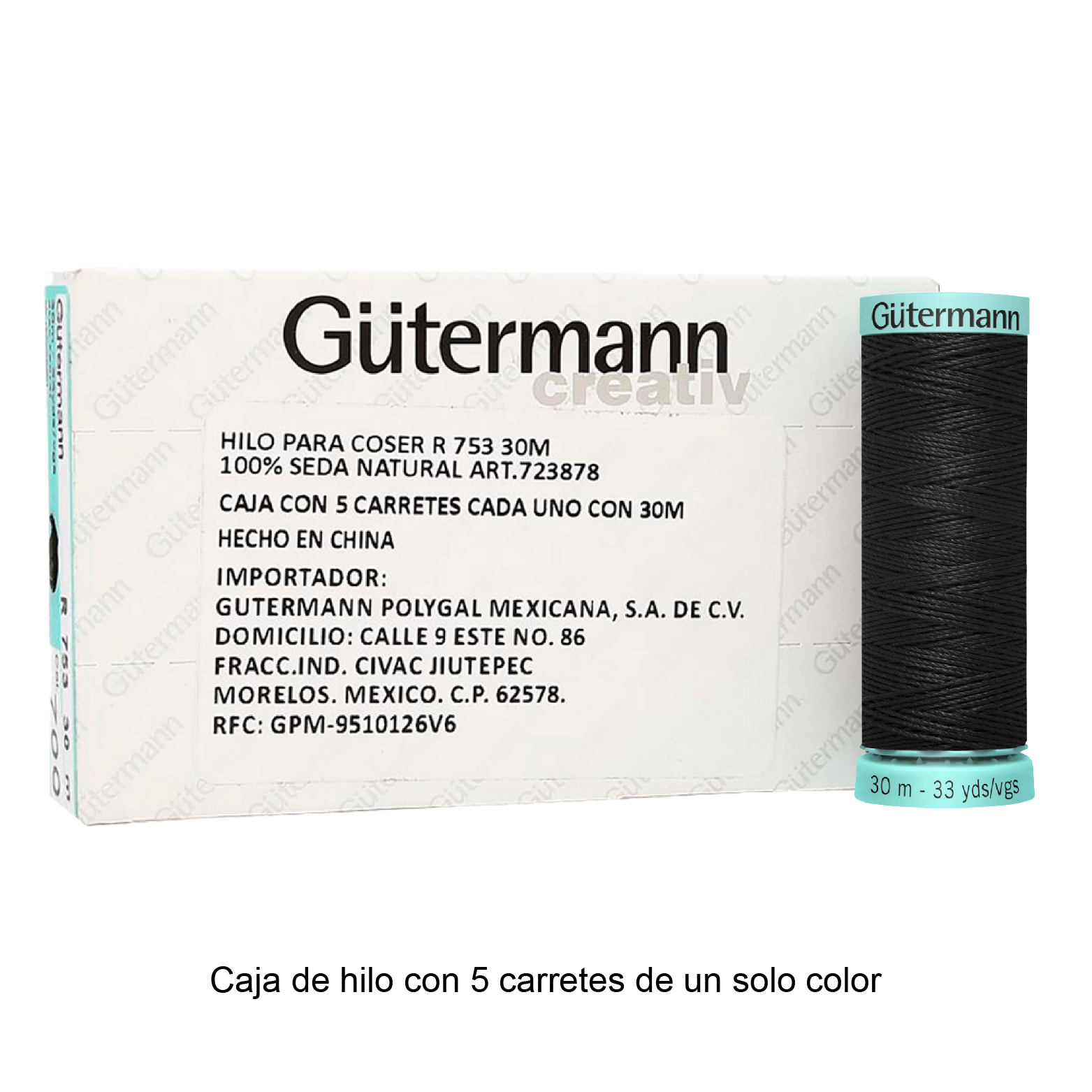 Hilo Gütermann de Seda de 30m caja con 5 carretes de un color