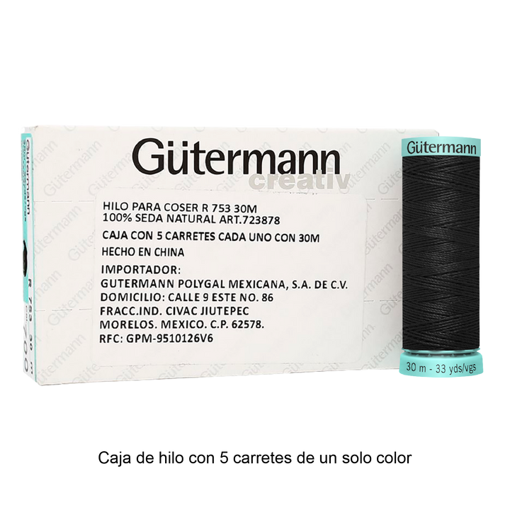 Hilo Gütermann de Seda de 30m caja con 5 carretes de un color
