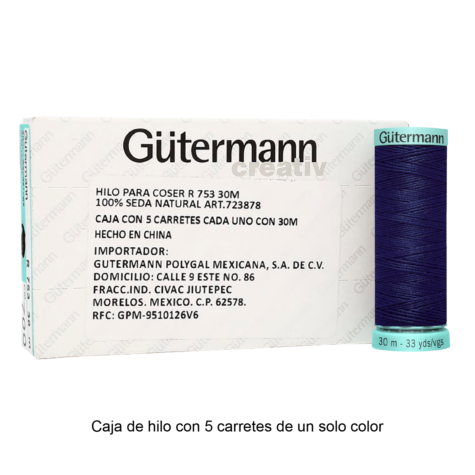 Hilo Gütermann de Seda de 30m caja con 5 carretes de un color