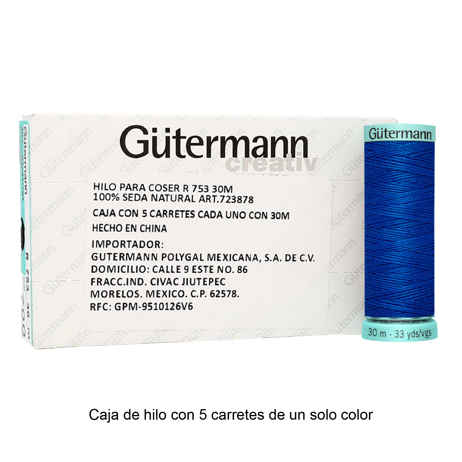 Hilo Gütermann de Seda de 30m caja con 5 carretes de un color