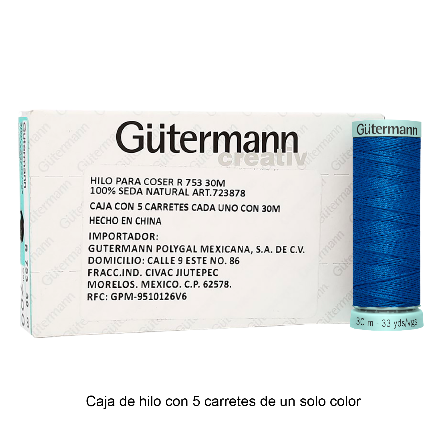 Hilo Gütermann de Seda de 30m caja con 5 carretes de un color