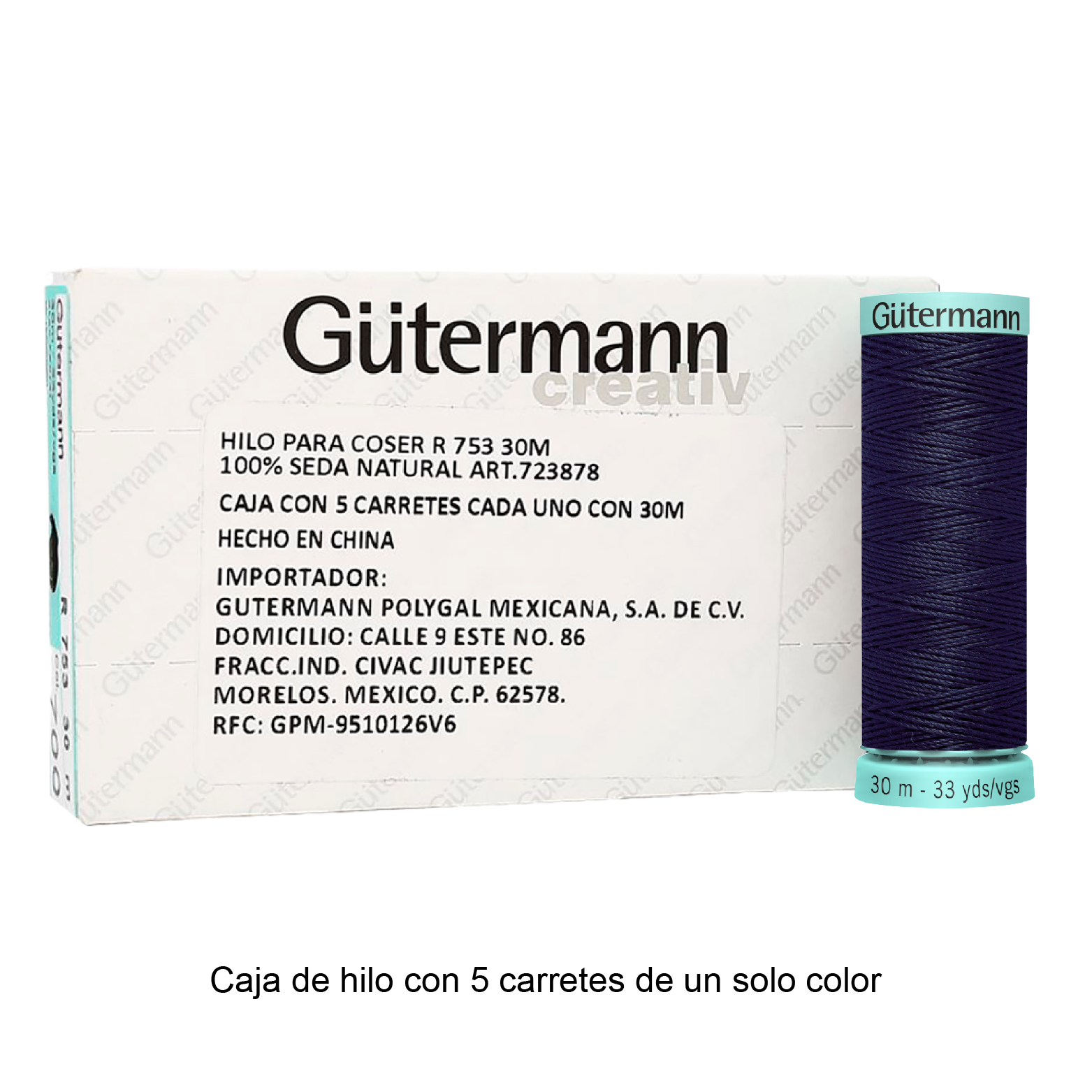 Hilo Gütermann de Seda de 30m caja con 5 carretes de un color