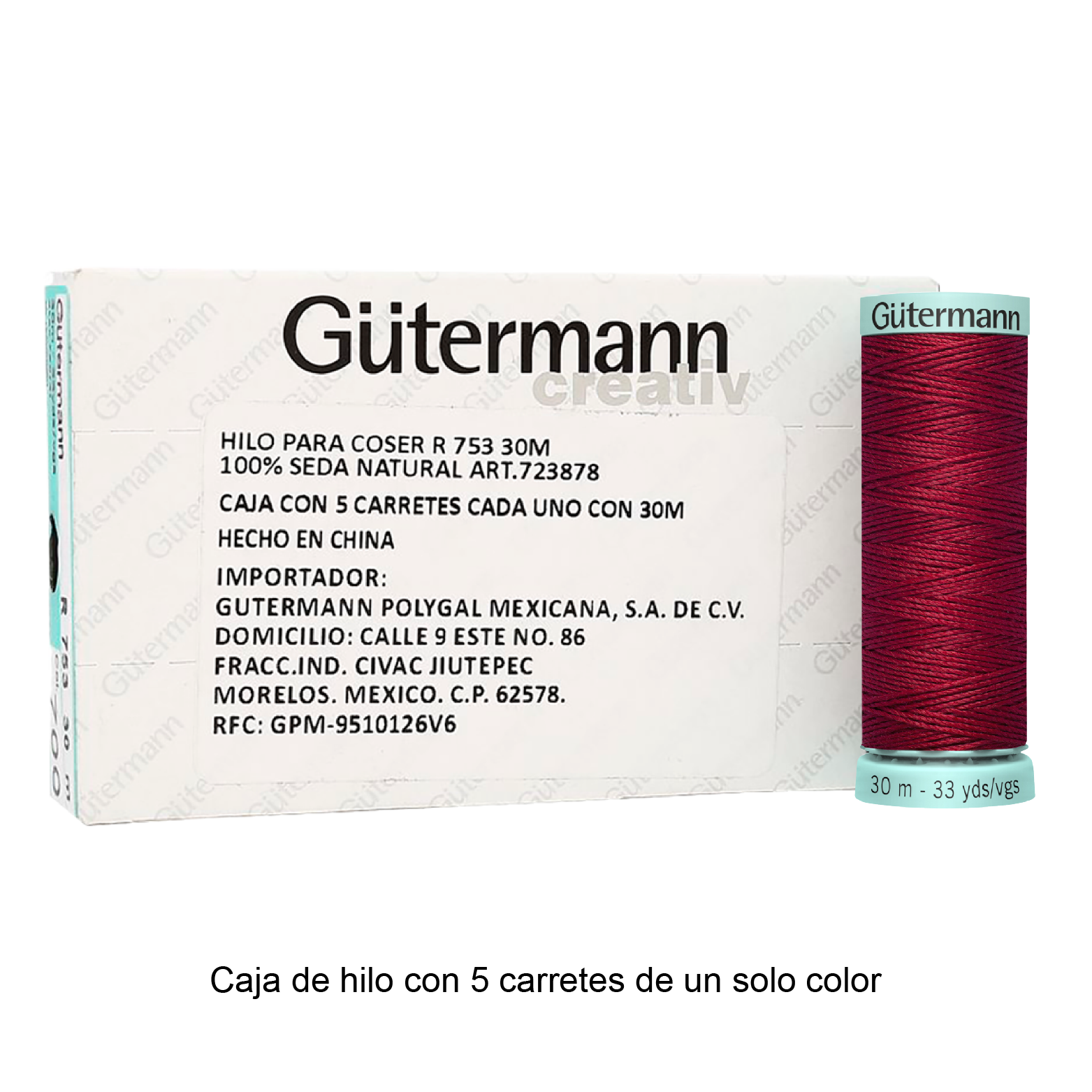 Hilo Gütermann de Seda de 30m caja con 5 carretes de un color