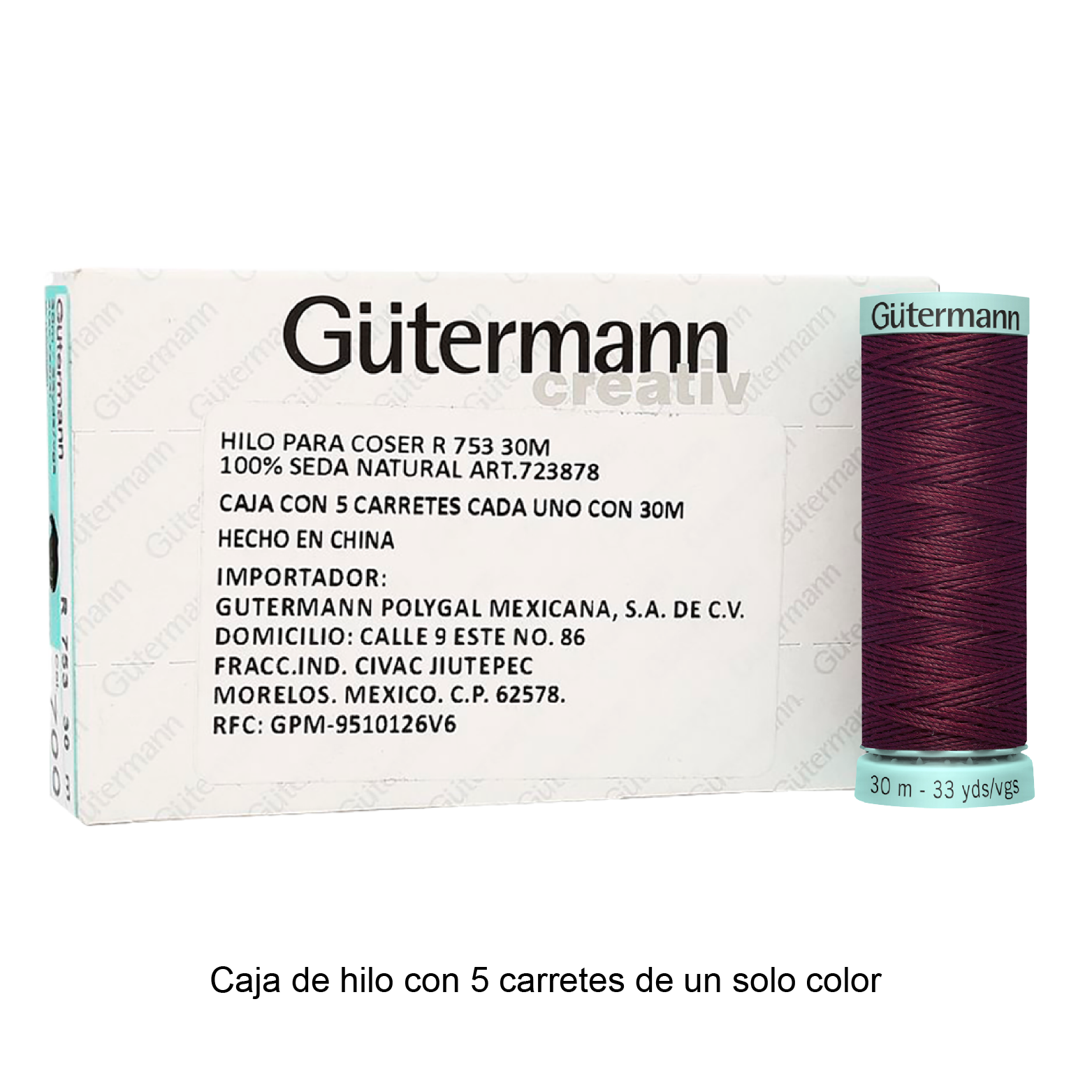 Hilo Gütermann de Seda de 30m caja con 5 carretes de un color