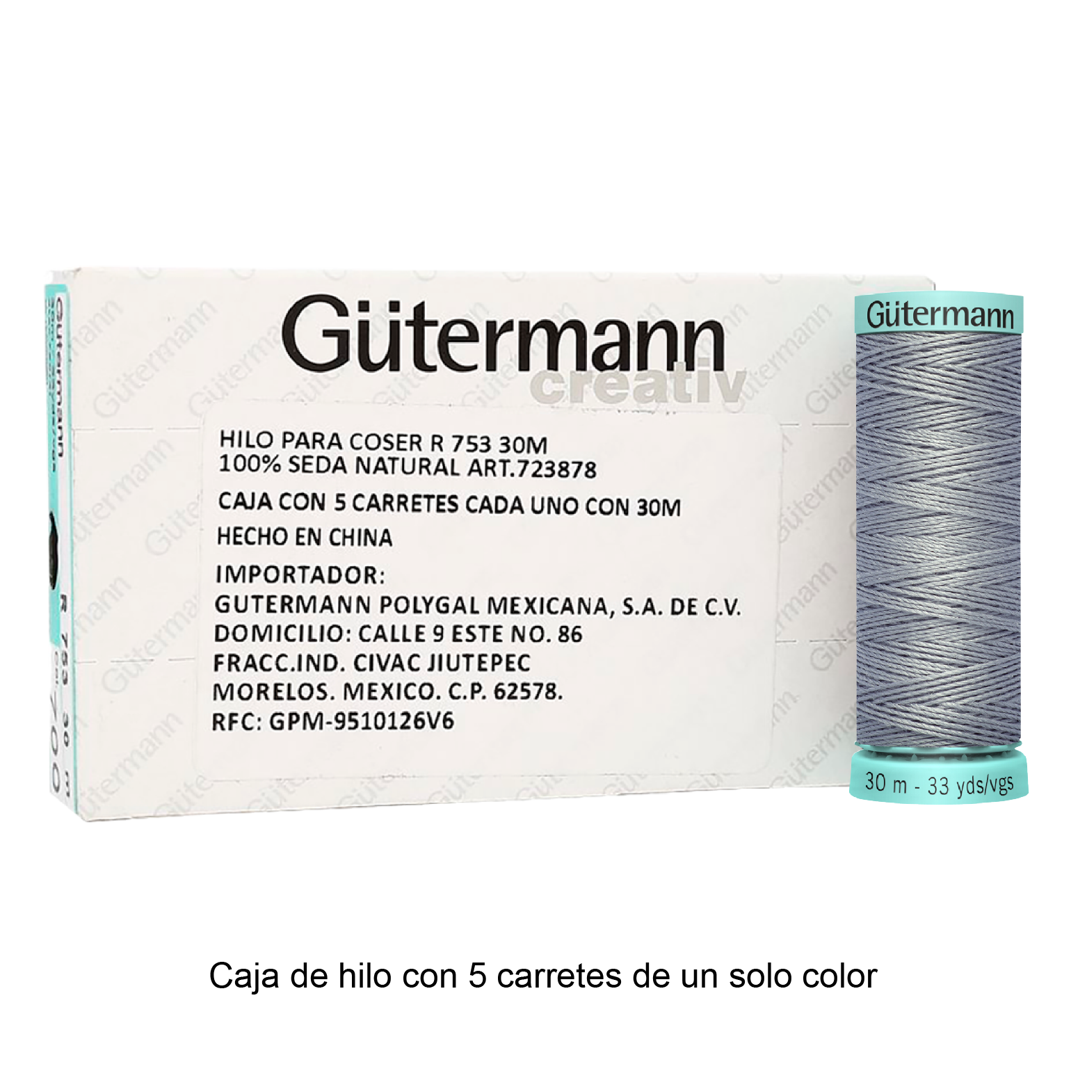Hilo Gütermann de Seda de 30m caja con 5 carretes de un color