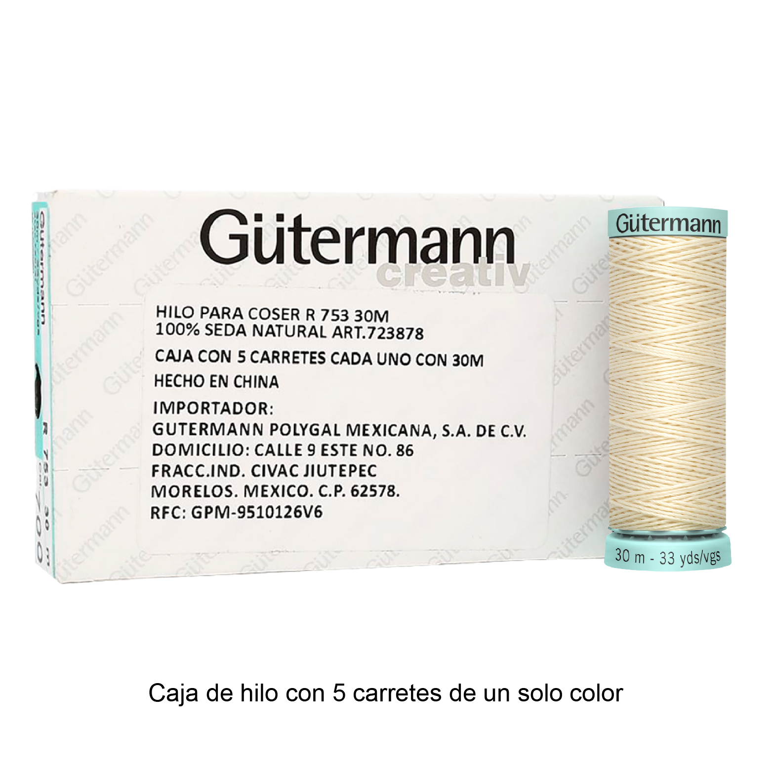 Hilo Gütermann de Seda de 30m caja con 5 carretes de un color