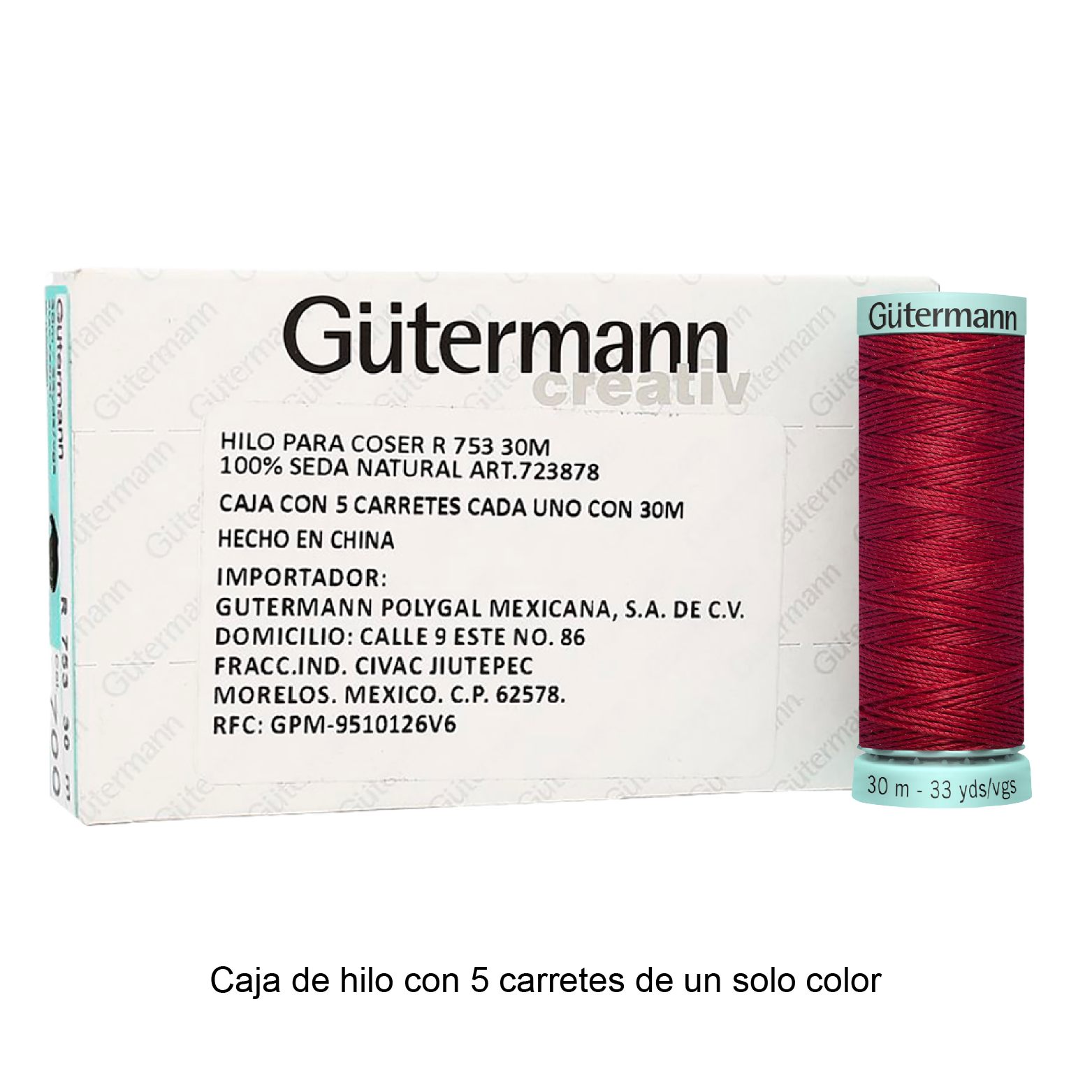 Hilo Gütermann de Seda de 30m caja con 5 carretes de un color