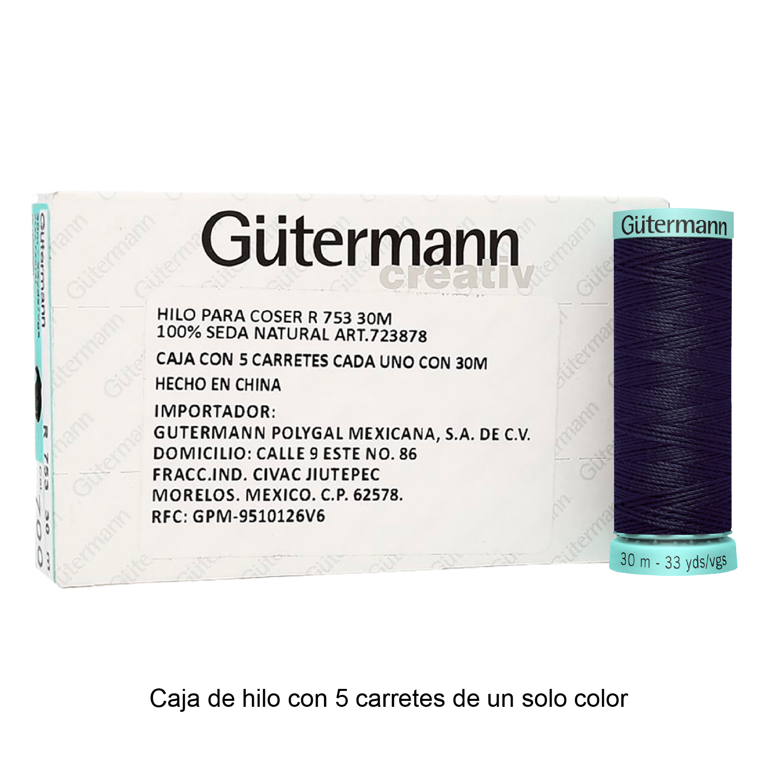 Hilo Gütermann de Seda de 30m caja con 5 carretes de un color