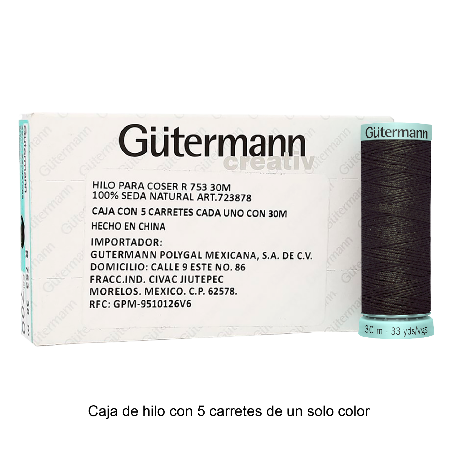 Hilo Gütermann de Seda de 30m caja con 5 carretes de un color