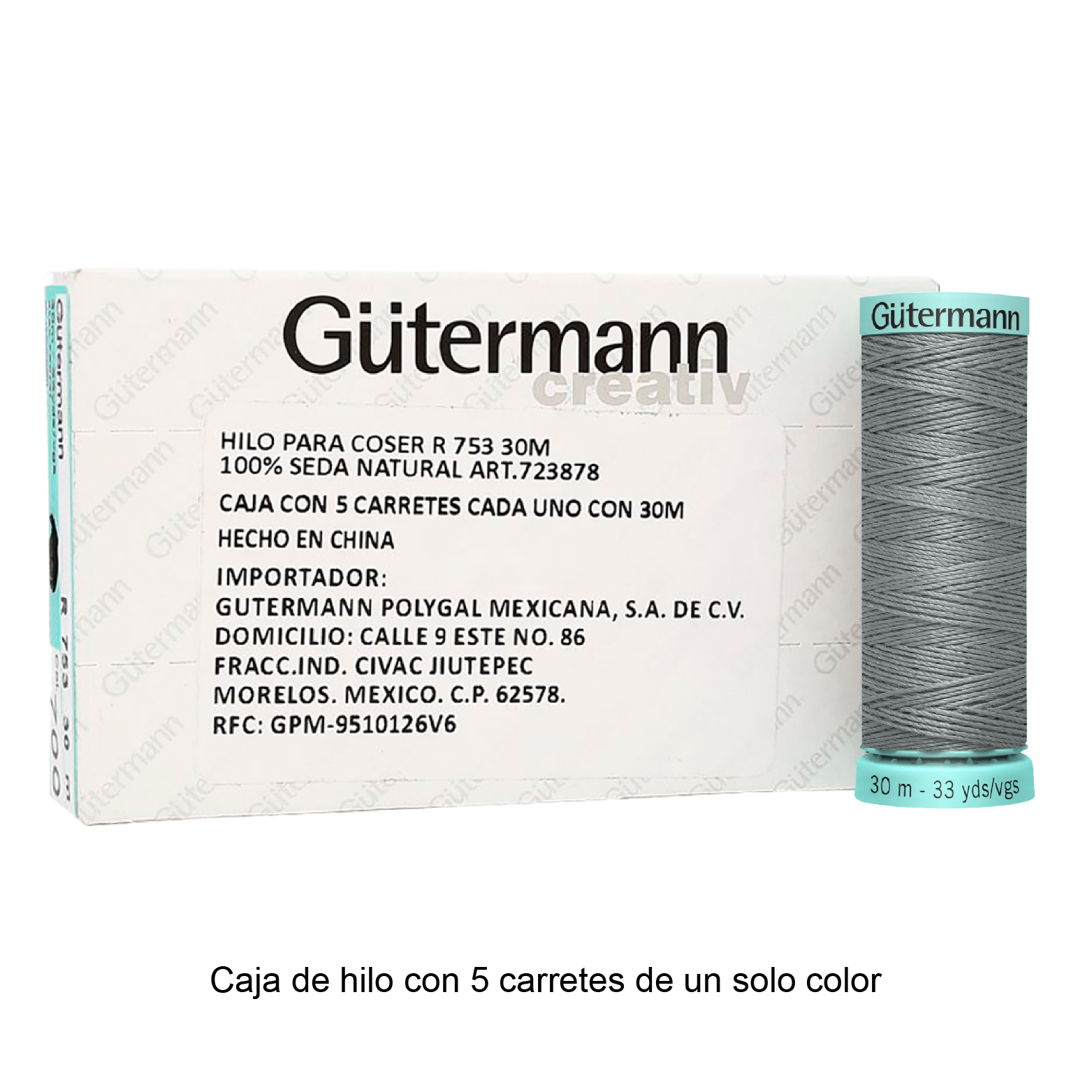 Hilo Gütermann de Seda de 30m caja con 5 carretes de un color