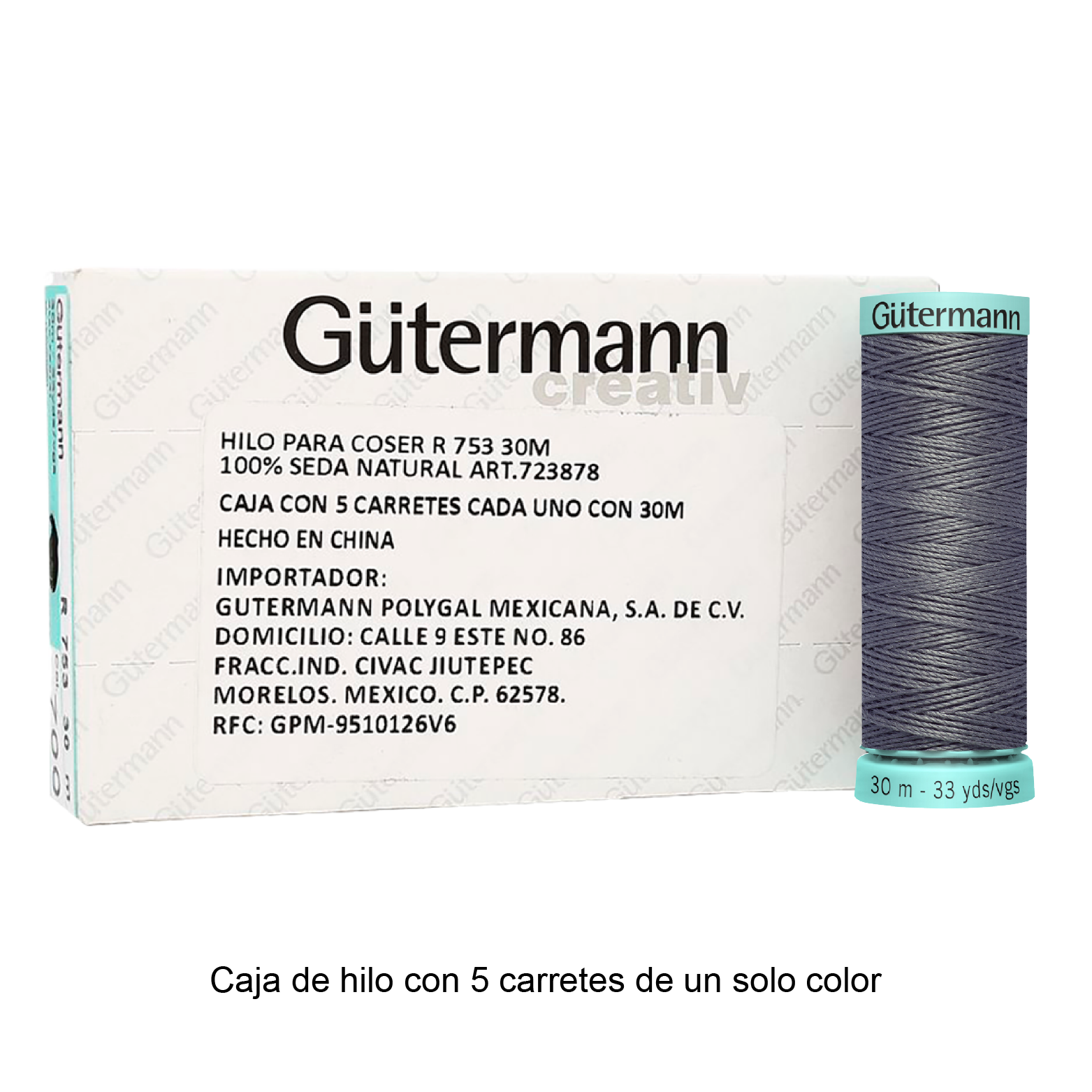 Hilo Gütermann de Seda de 30m caja con 5 carretes de un color