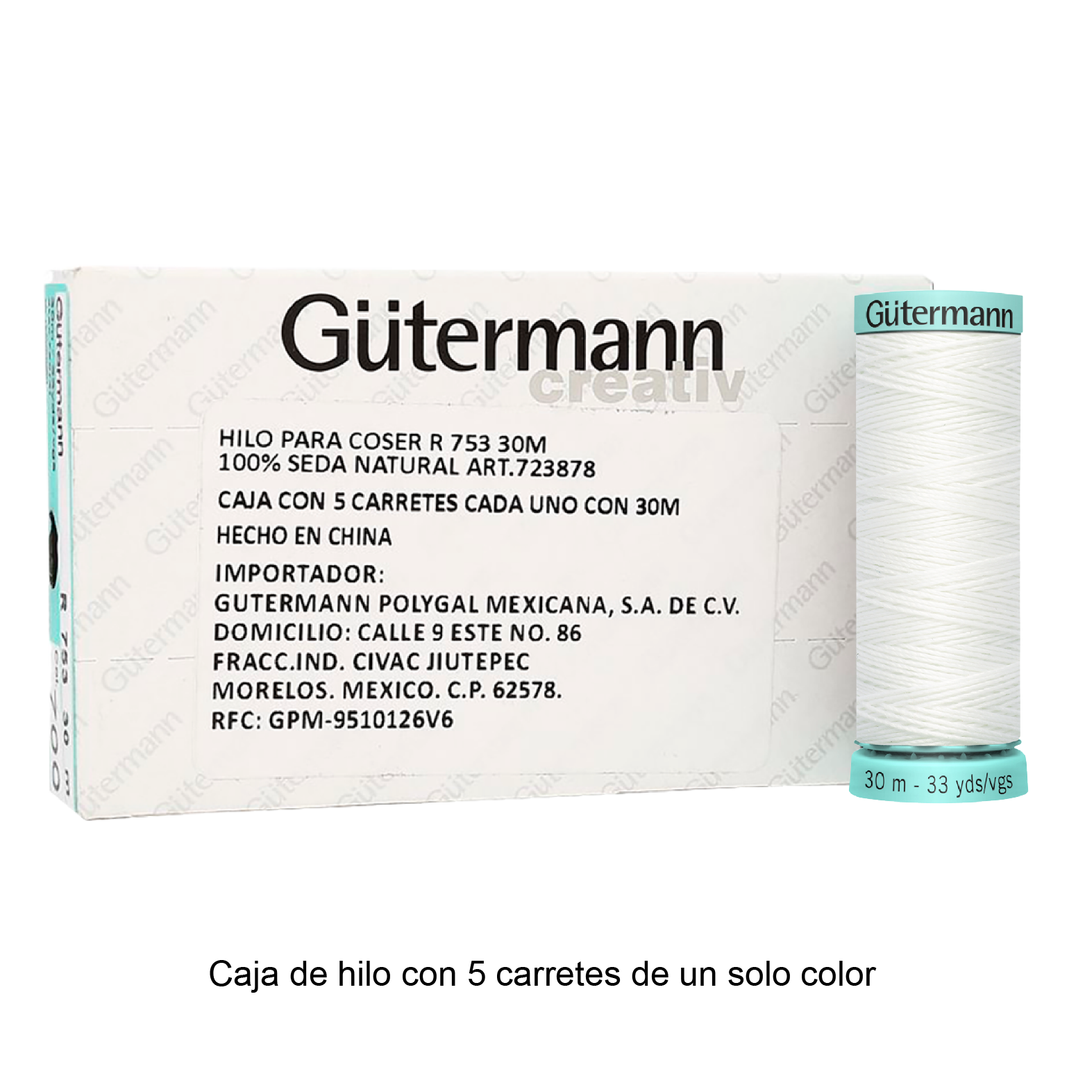 Hilo Gütermann de Seda de 30m caja con 5 carretes de un color