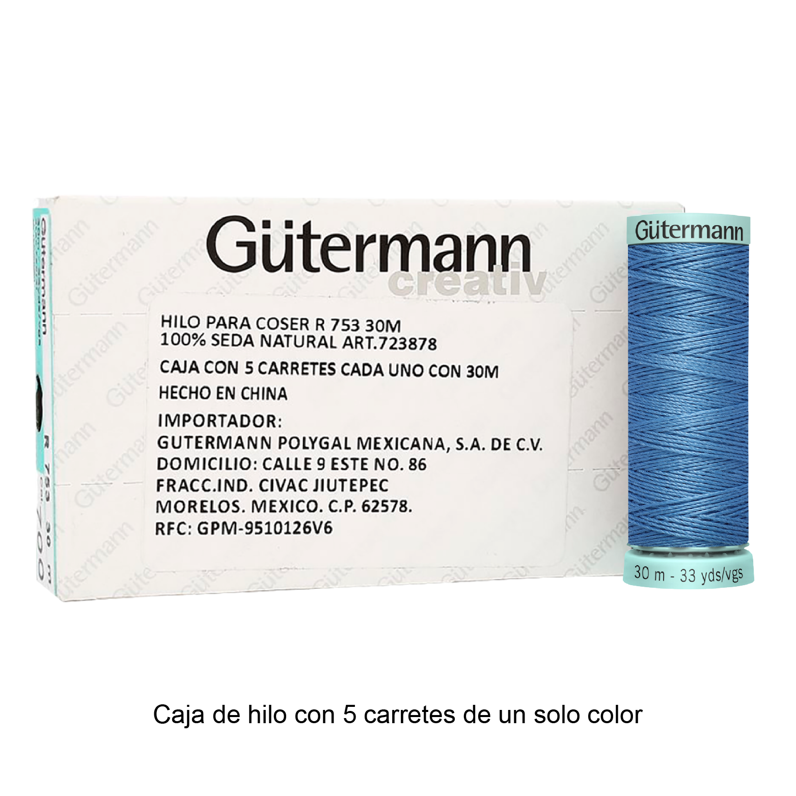 Hilo Gütermann de Seda de 30m caja con 5 carretes de un color