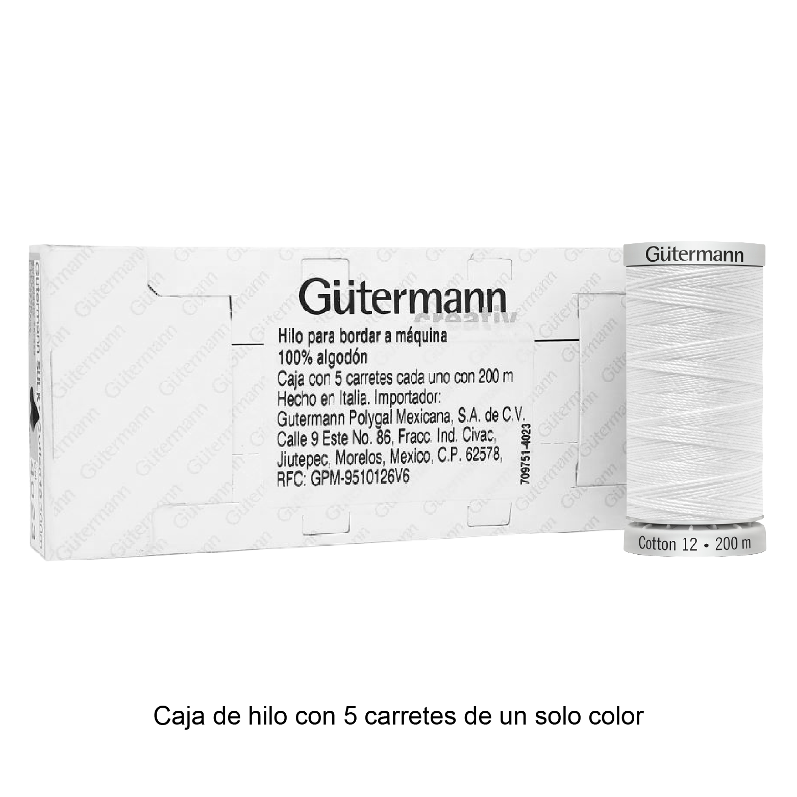 Hilo Gütermann Cotton 12 de 200m caja con 5 carretes de un color