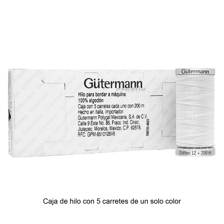 Hilo Gütermann Cotton 12 de 200m caja con 5 carretes de un color