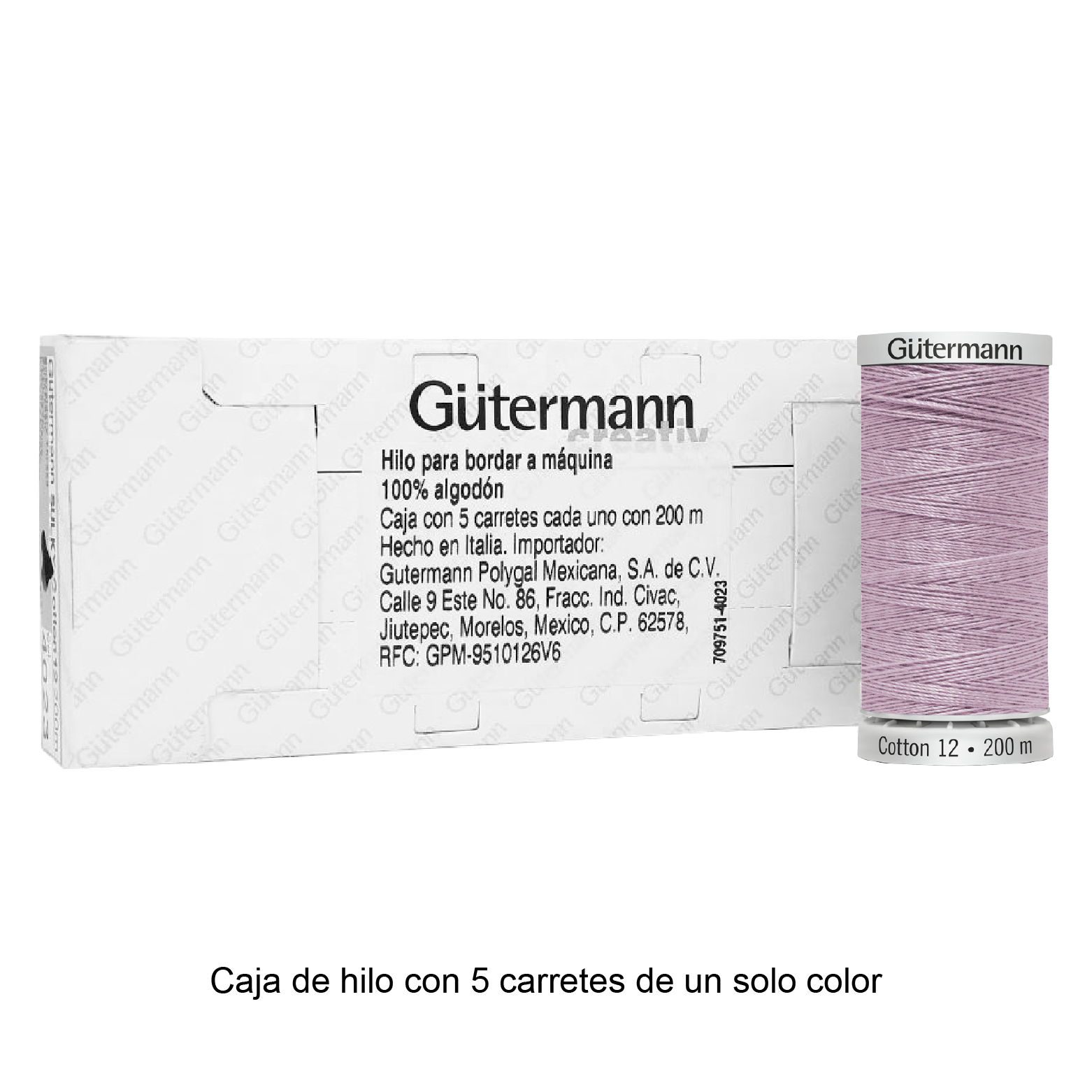Hilo Gütermann Cotton 12 de 200m caja con 5 carretes de un color