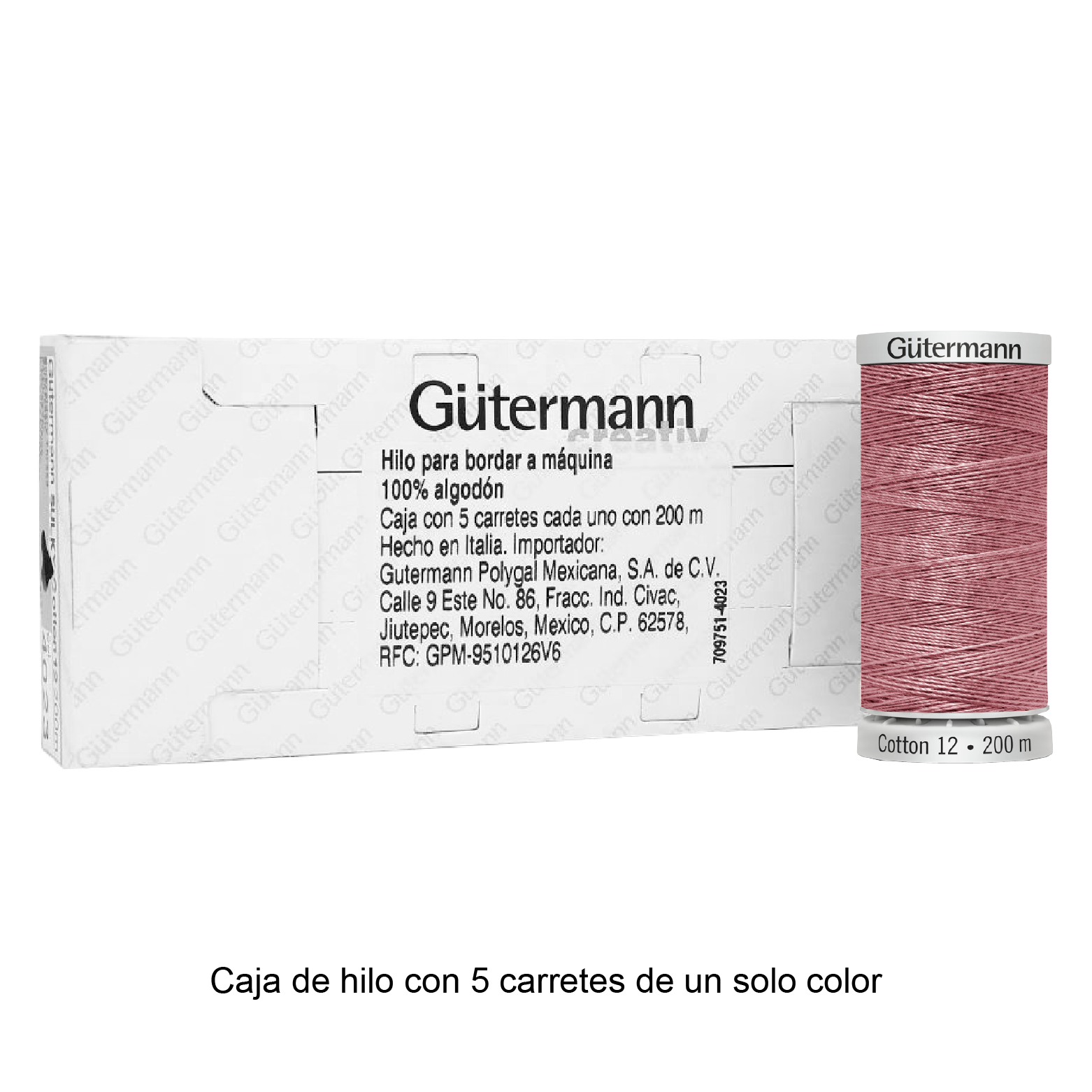 Hilo Gütermann Cotton 12 de 200m caja con 5 carretes de un color