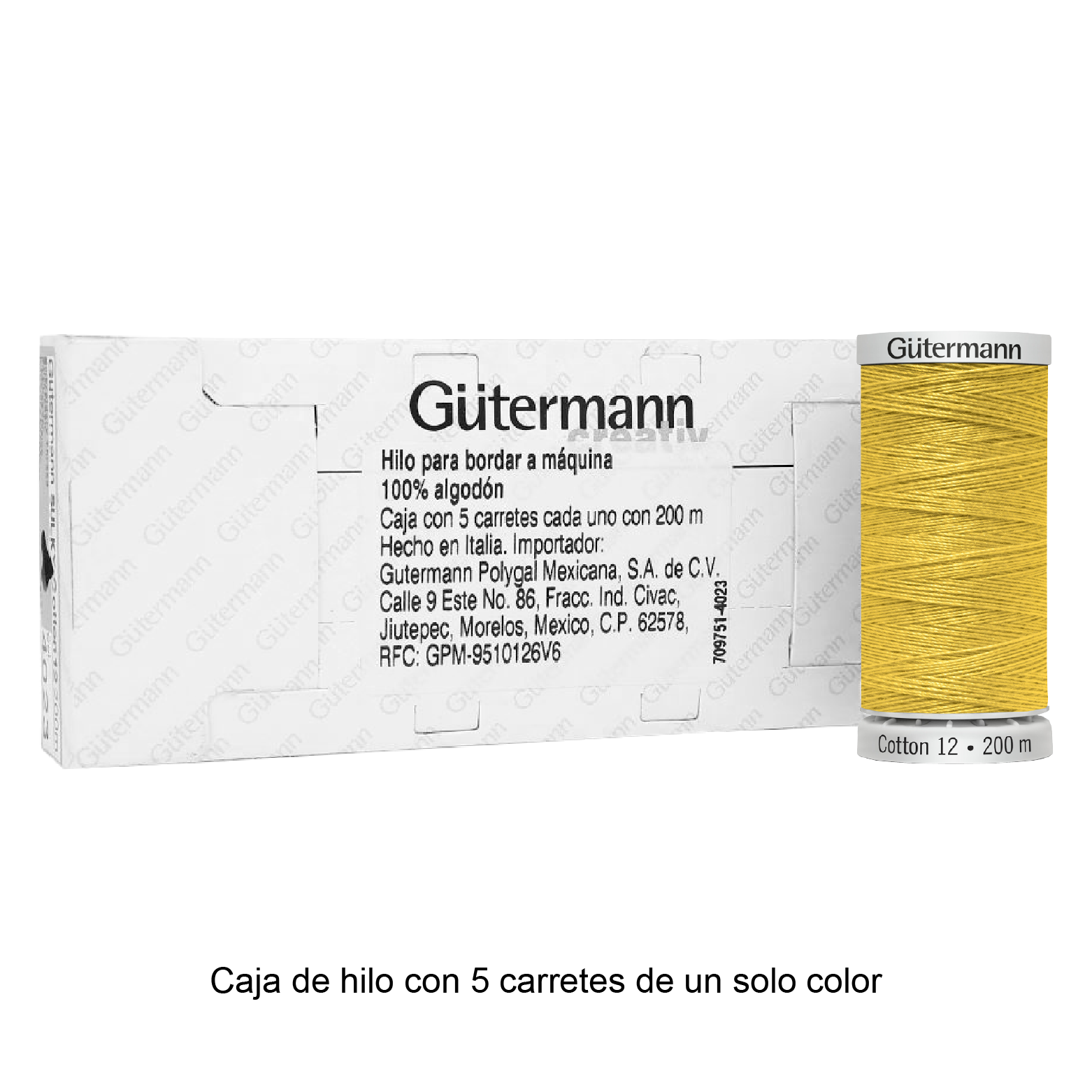 Hilo Gütermann Cotton 12 de 200m caja con 5 carretes de un color