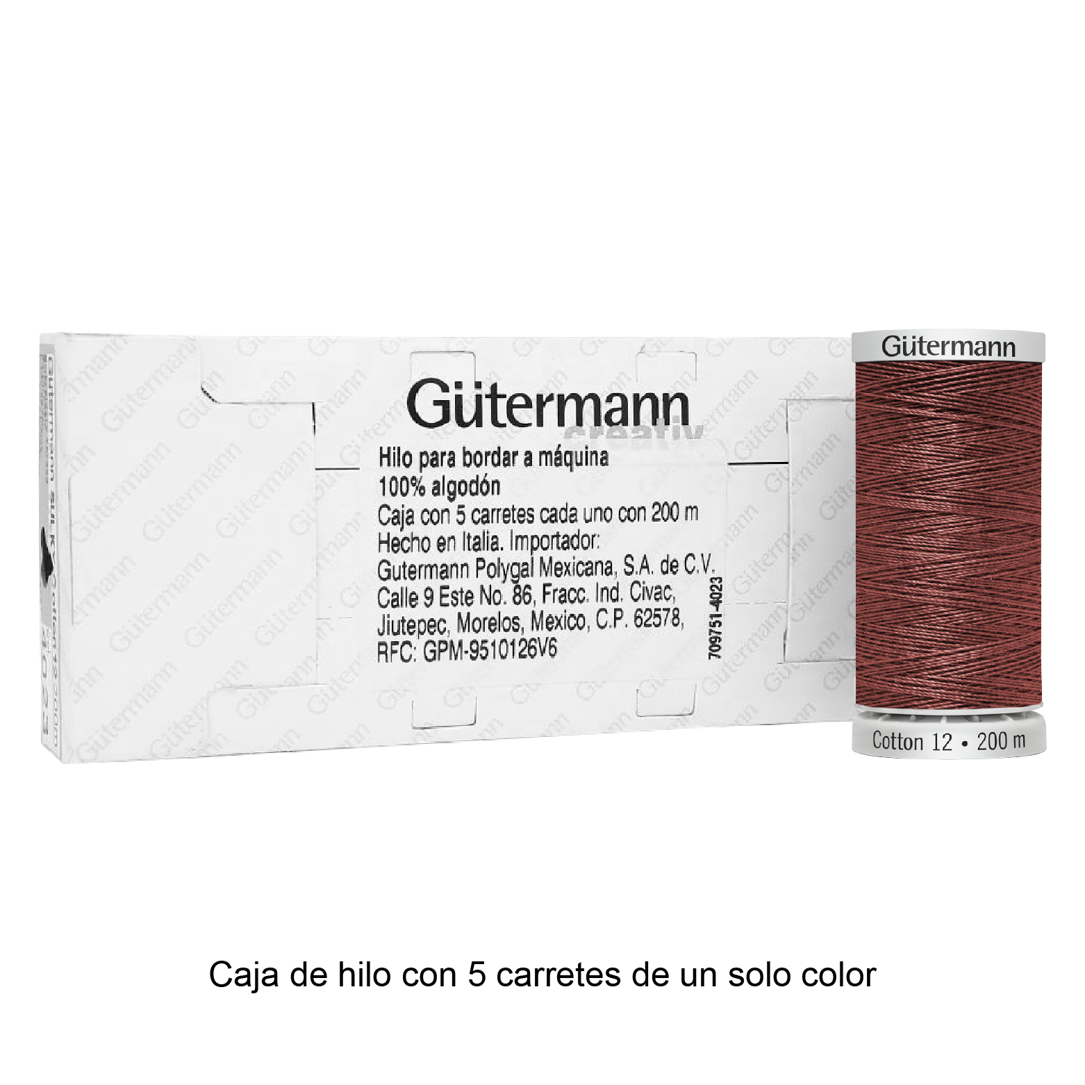 Hilo Gütermann Cotton 12 de 200m caja con 5 carretes de un color
