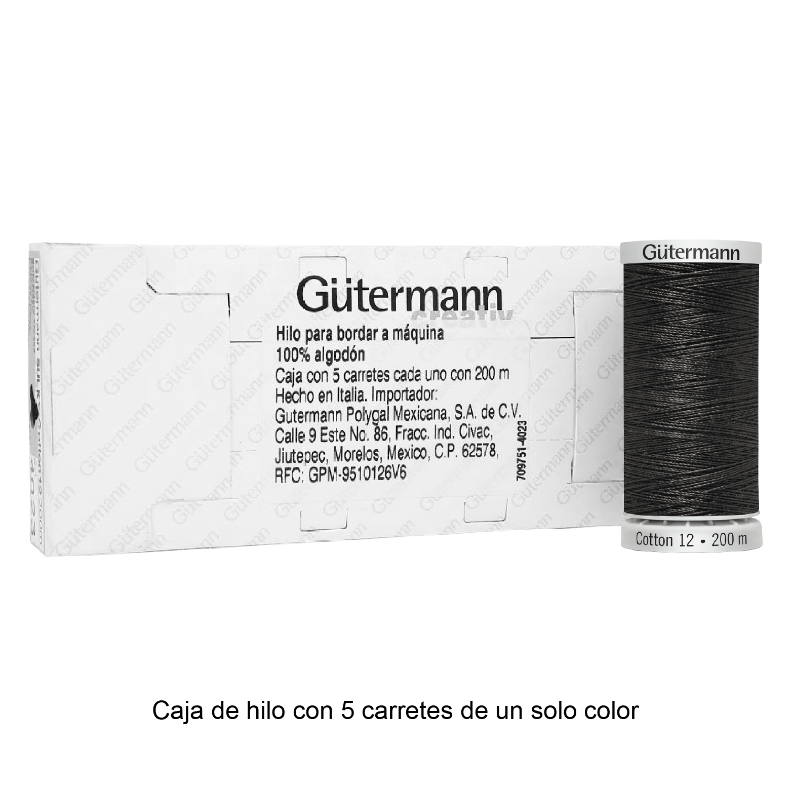 Hilo Gütermann Cotton 12 de 200m caja con 5 carretes de un color