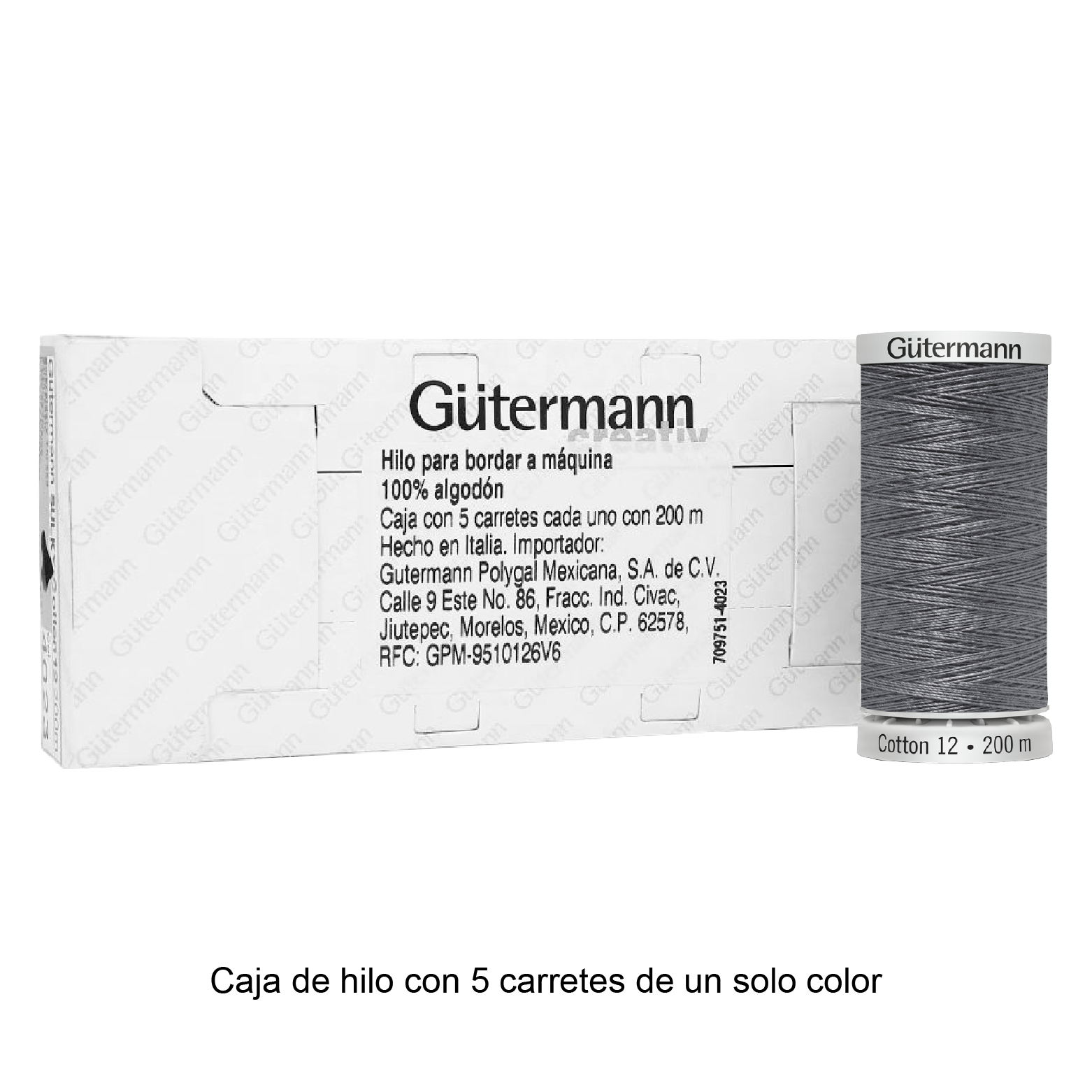 Hilo Gütermann Cotton 12 de 200m caja con 5 carretes de un color