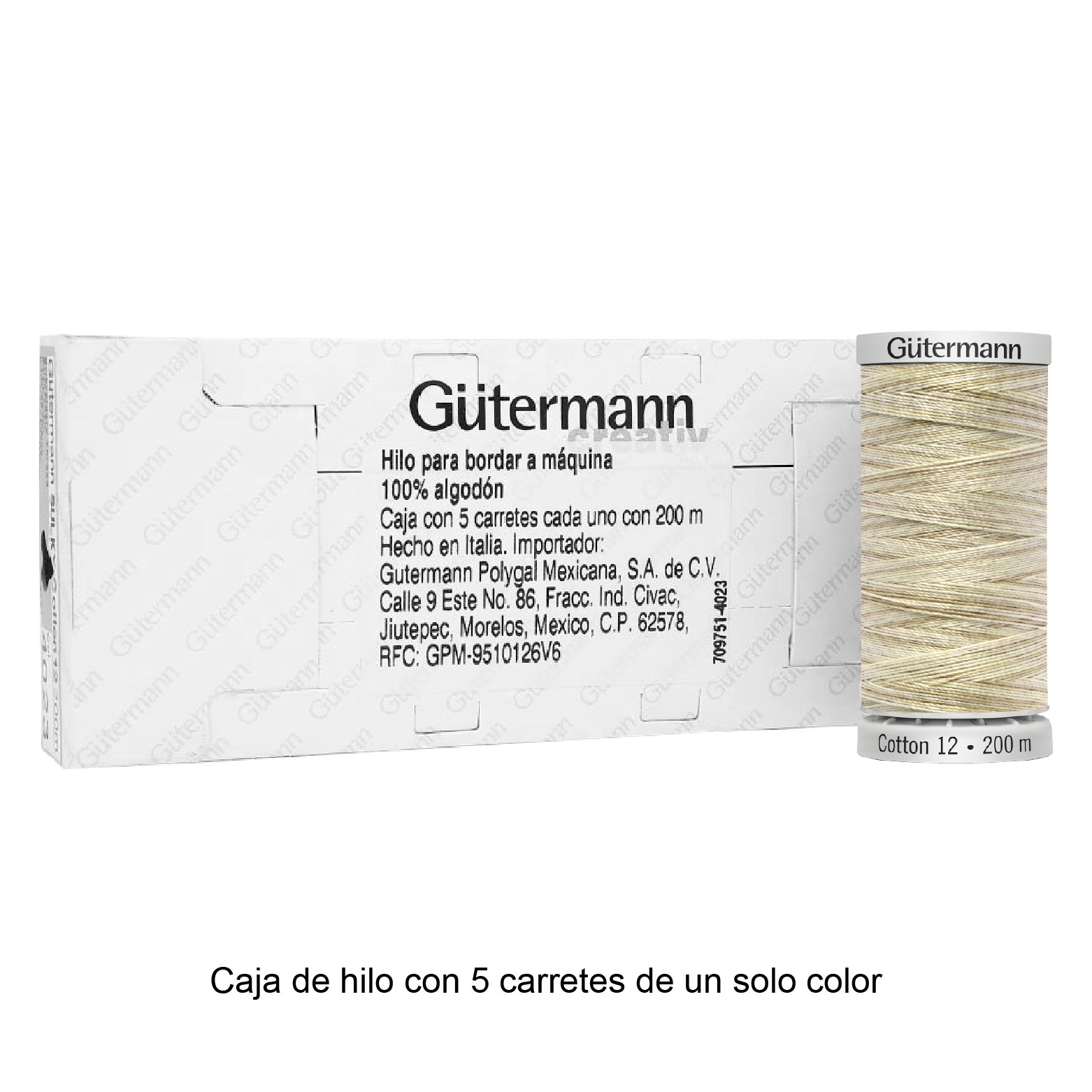 Hilo Gütermann Cotton 12 de 200m caja con 5 carretes de un color