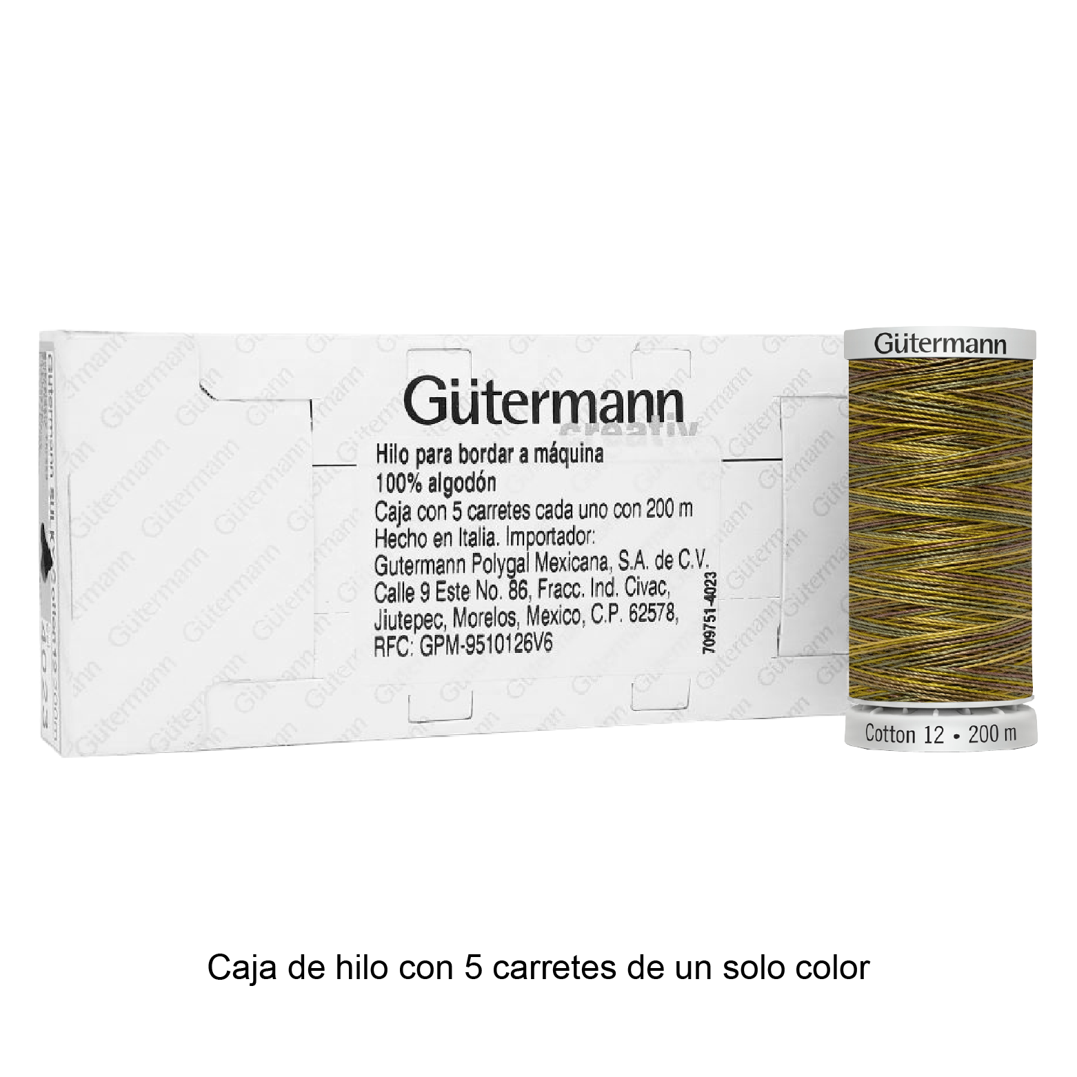 Hilo Gütermann Cotton 12 de 200m caja con 5 carretes de un color