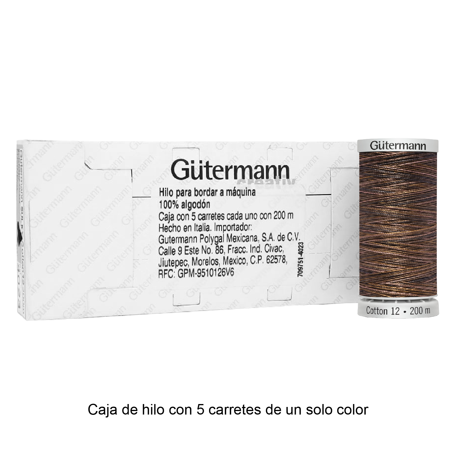 Hilo Gütermann Cotton 12 de 200m caja con 5 carretes de un color