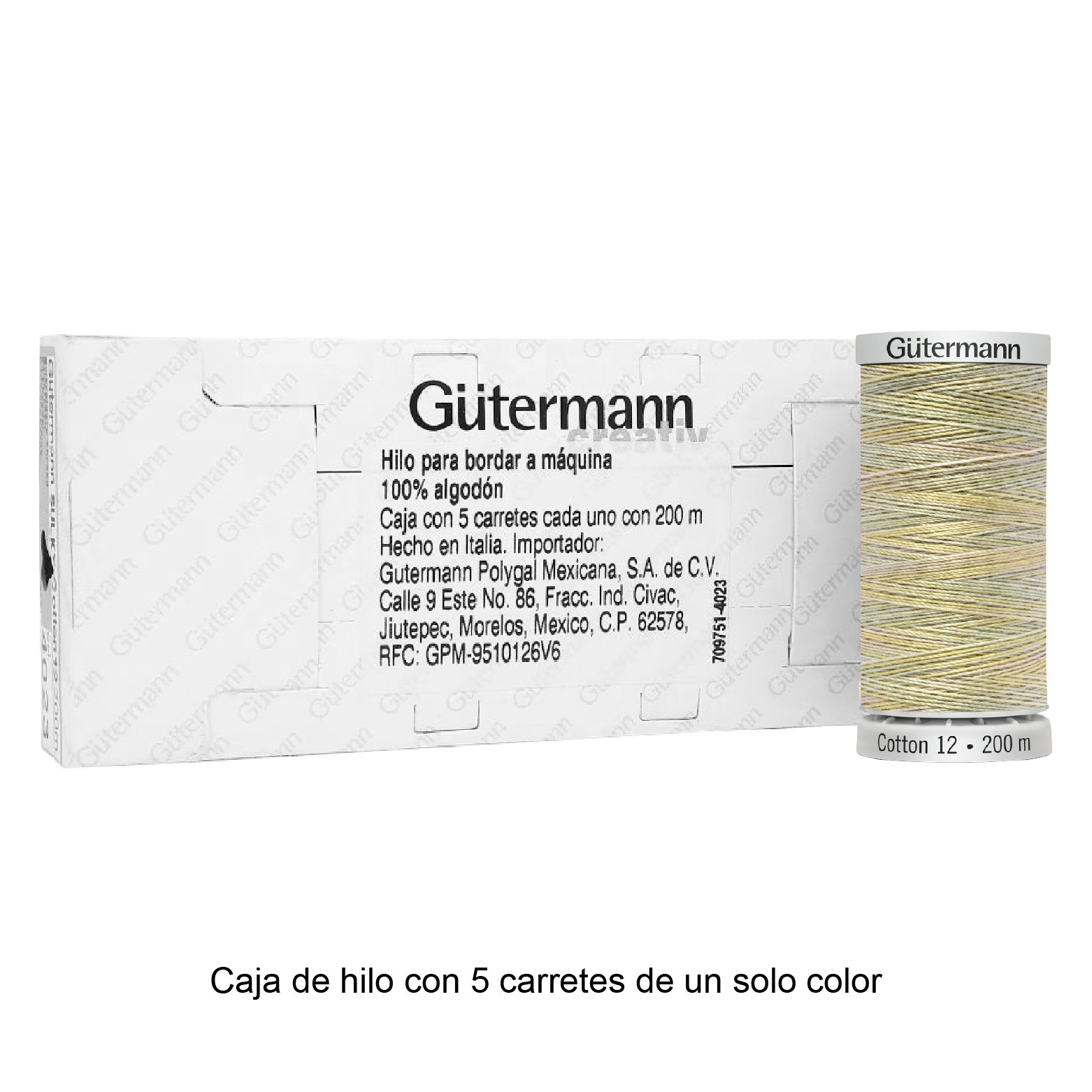 Hilo Gütermann Cotton 12 de 200m caja con 5 carretes de un color