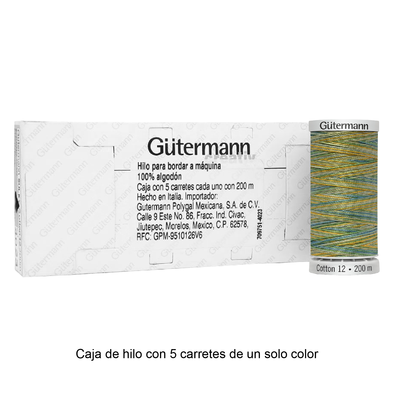 Hilo Gütermann Cotton 12 de 200m caja con 5 carretes de un color