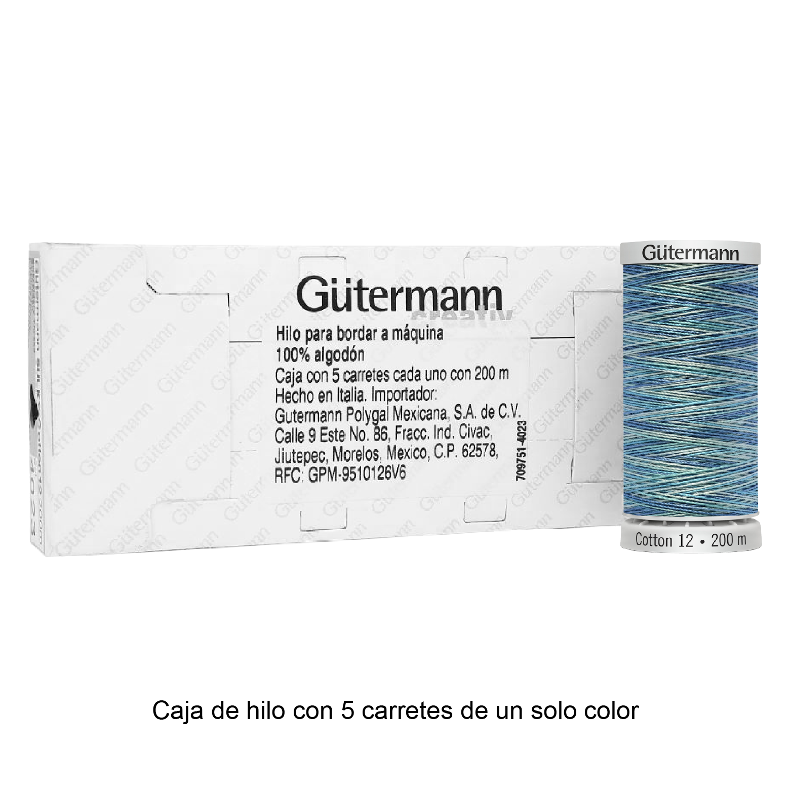 Hilo Gütermann Cotton 12 de 200m caja con 5 carretes de un color