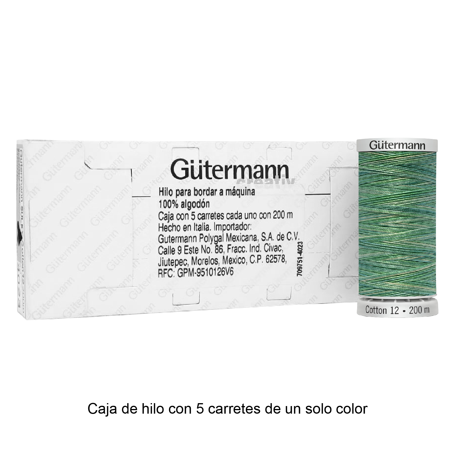 Hilo Gütermann Cotton 12 de 200m caja con 5 carretes de un color