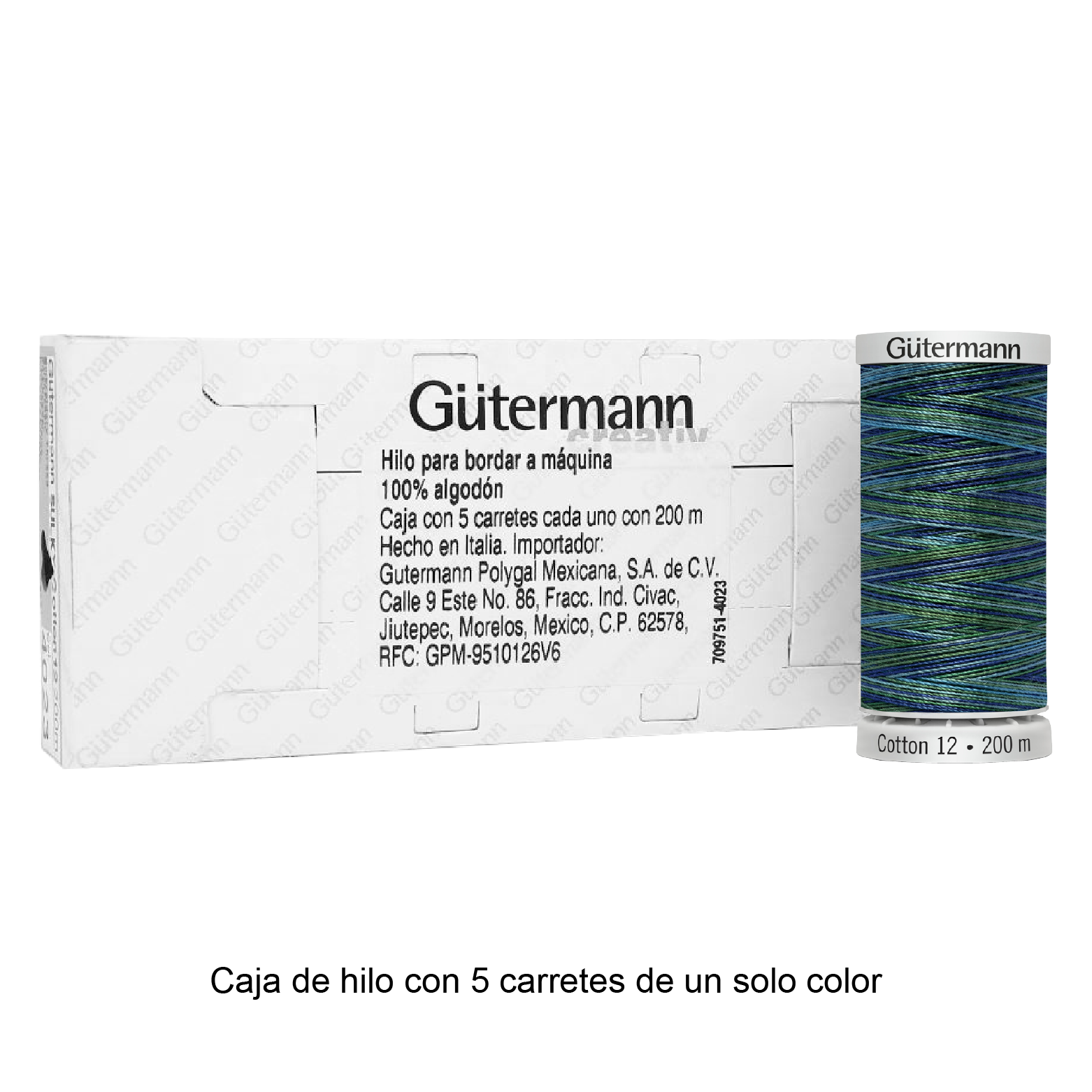 Hilo Gütermann Cotton 12 de 200m caja con 5 carretes de un color