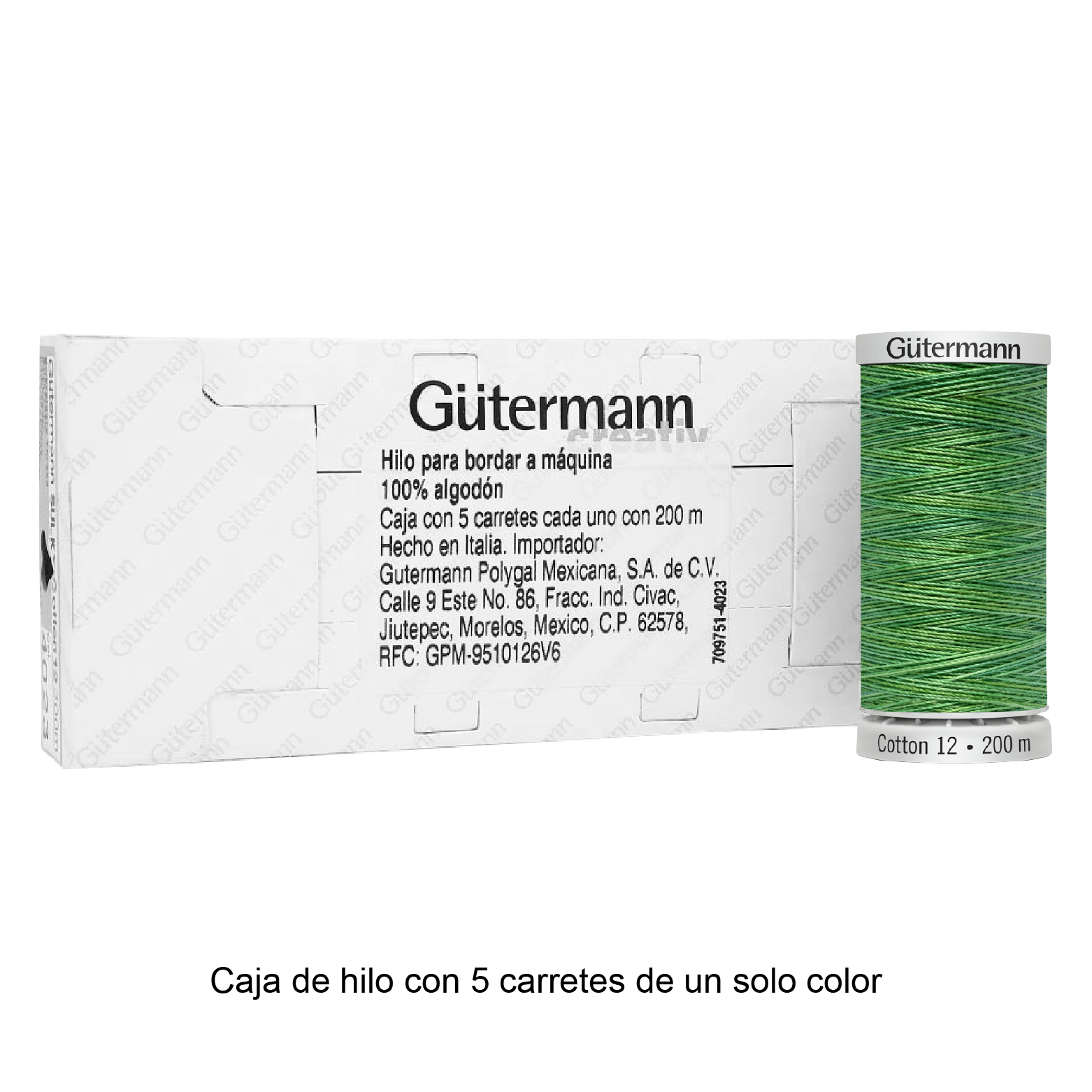 Hilo Gütermann Cotton 12 de 200m caja con 5 carretes de un color