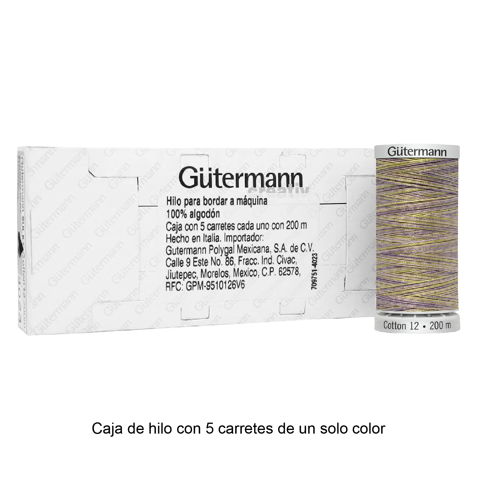 Hilo Gütermann Cotton 12 de 200m caja con 5 carretes de un color