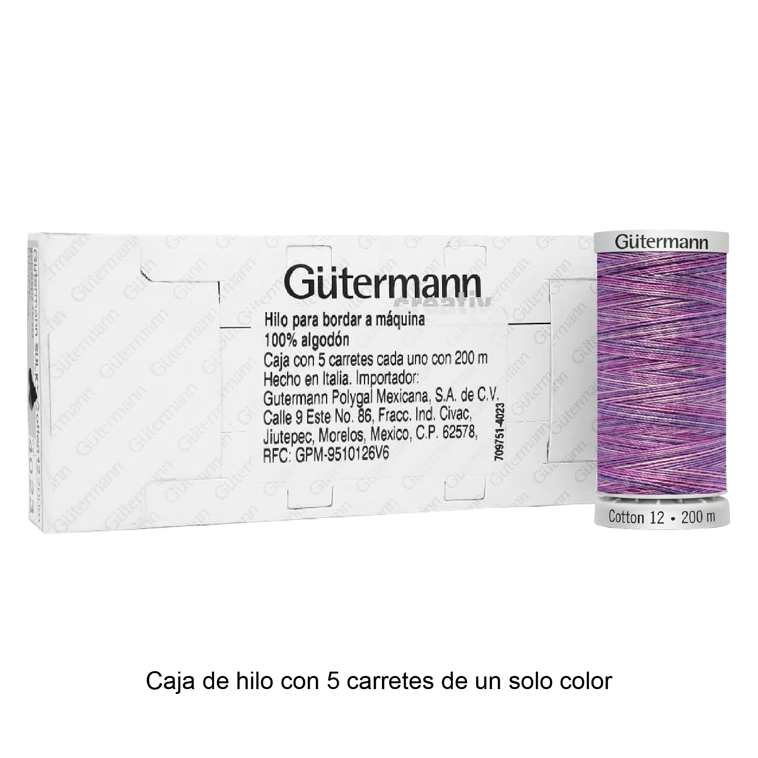 Hilo Gütermann Cotton 12 de 200m caja con 5 carretes de un color
