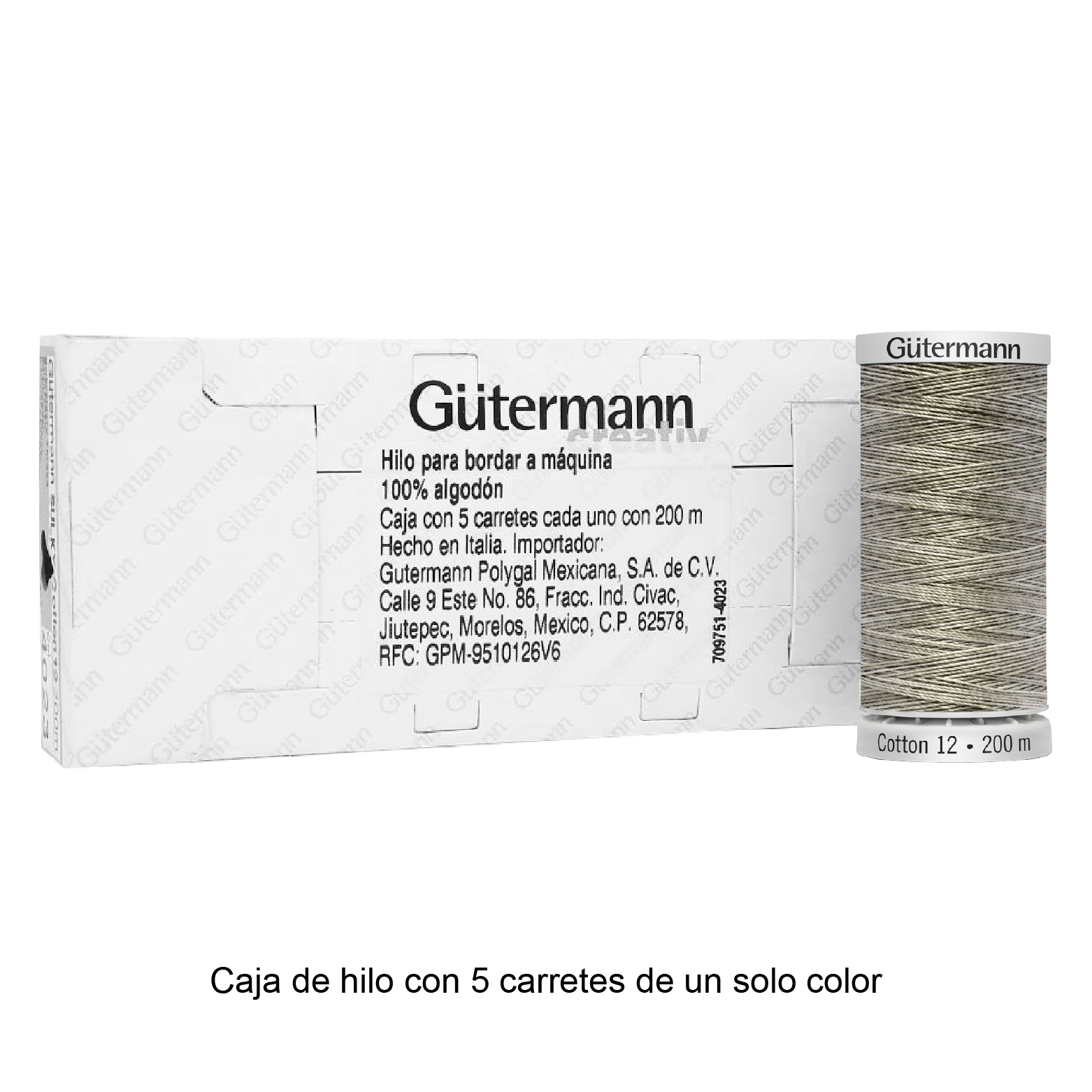 Hilo Gütermann Cotton 12 de 200m caja con 5 carretes de un color