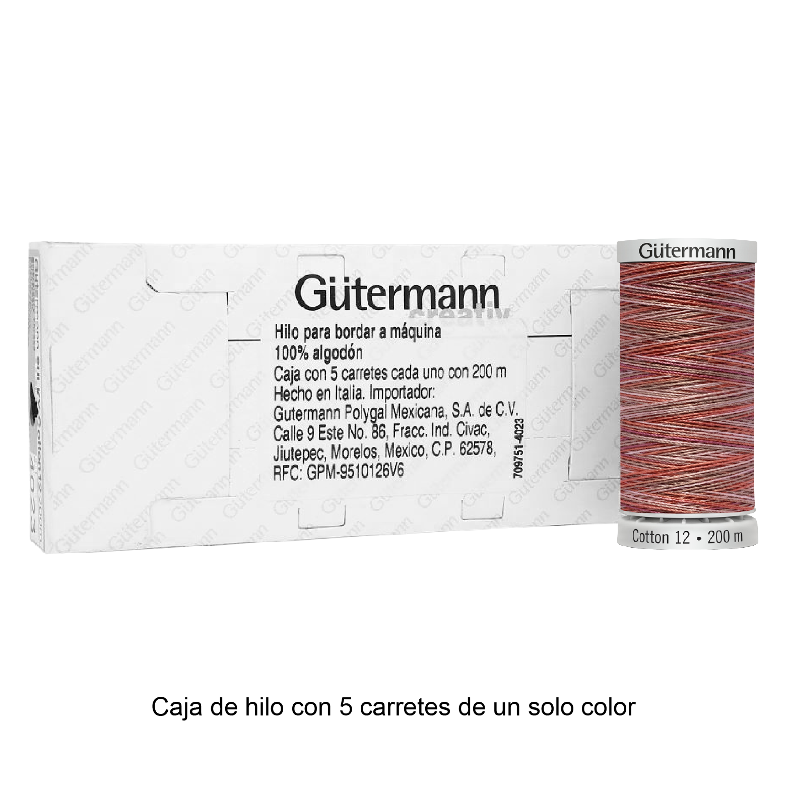 Hilo Gütermann Cotton 12 de 200m caja con 5 carretes de un color