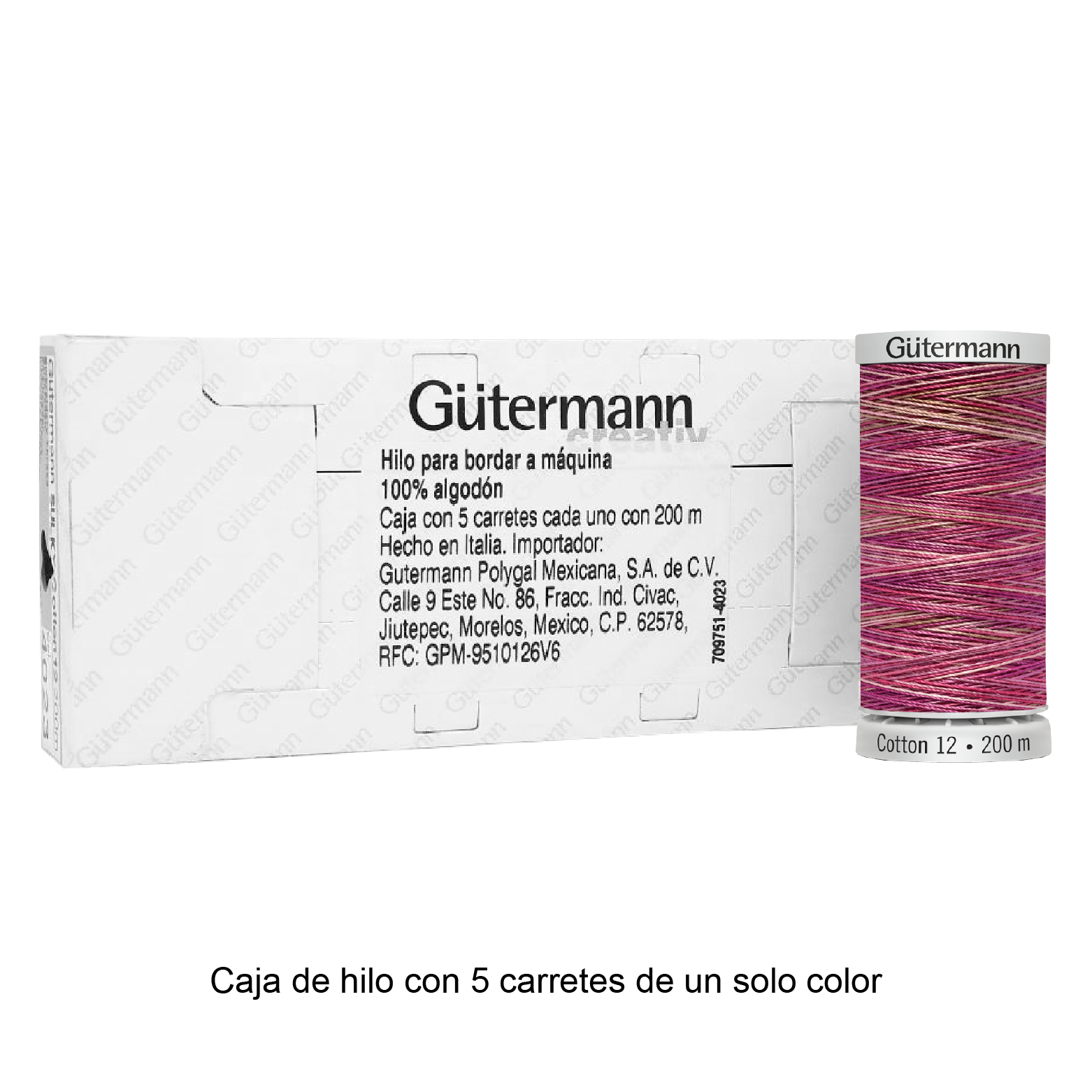 Hilo Gütermann Cotton 12 de 200m caja con 5 carretes de un color