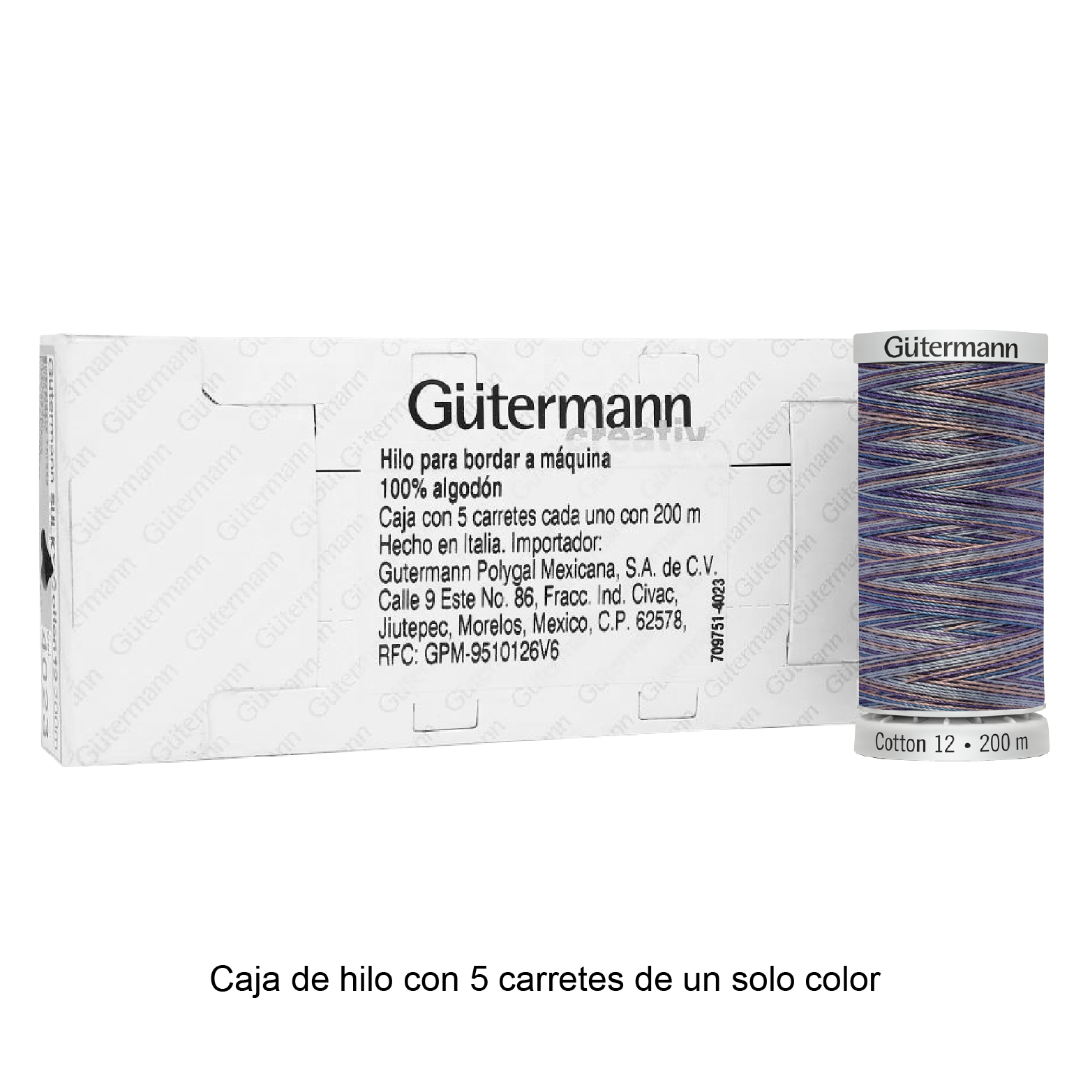Hilo Gütermann Cotton 12 de 200m caja con 5 carretes de un color