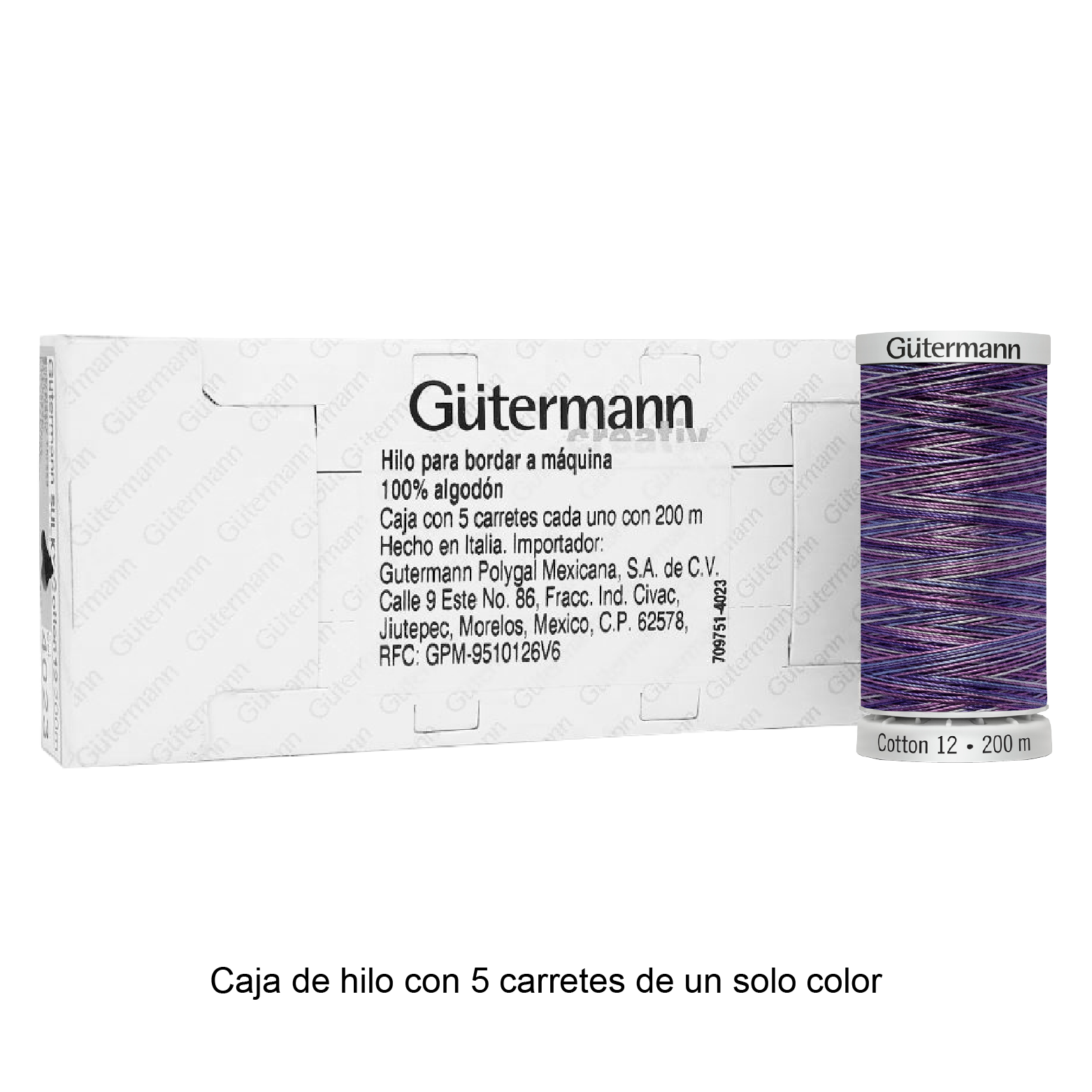 Hilo Gütermann Cotton 12 de 200m caja con 5 carretes de un color