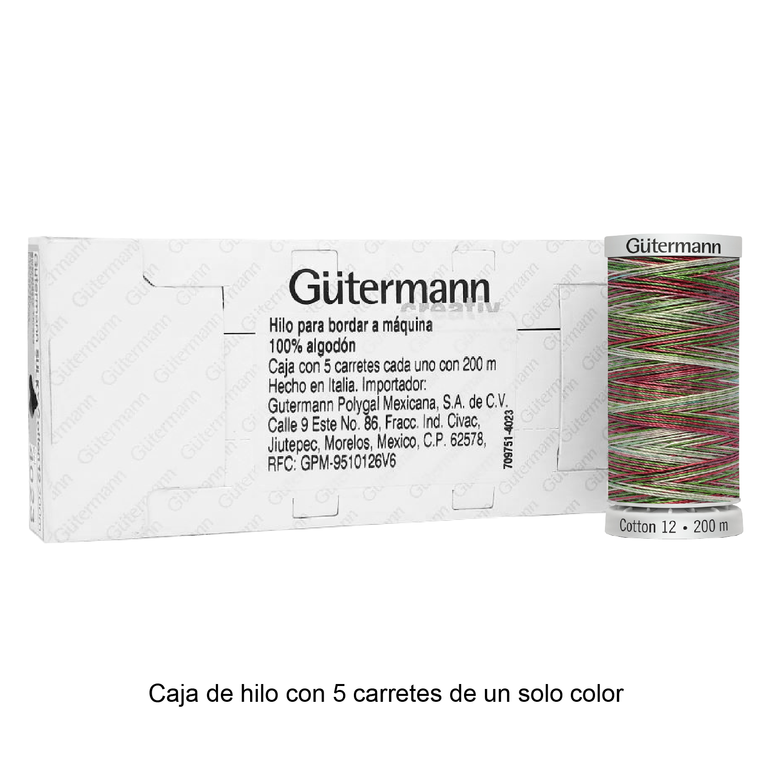 Hilo Gütermann Cotton 12 de 200m caja con 5 carretes de un color
