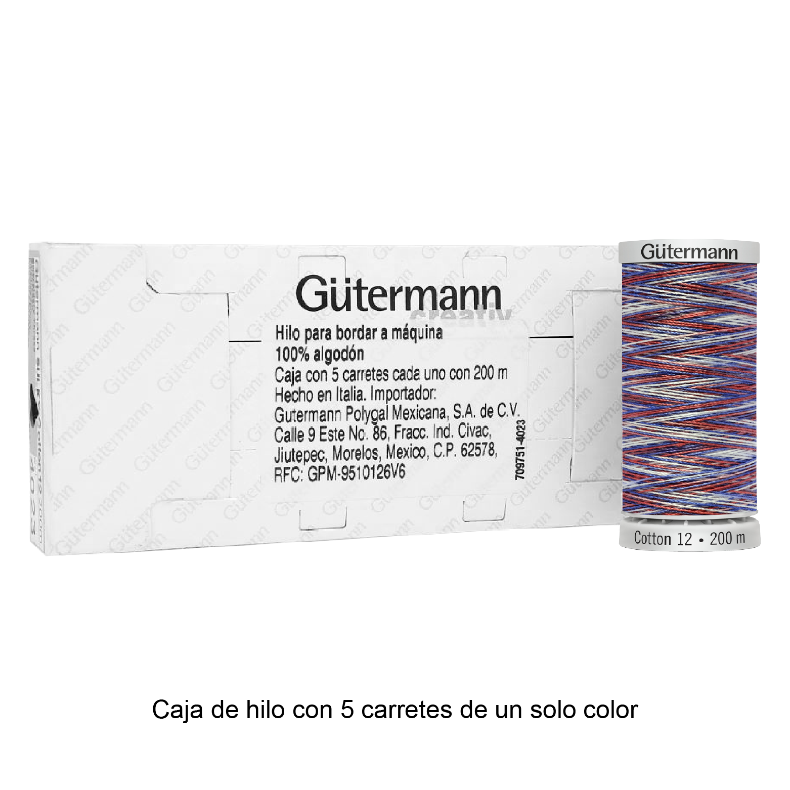 Hilo Gütermann Cotton 12 de 200m caja con 5 carretes de un color