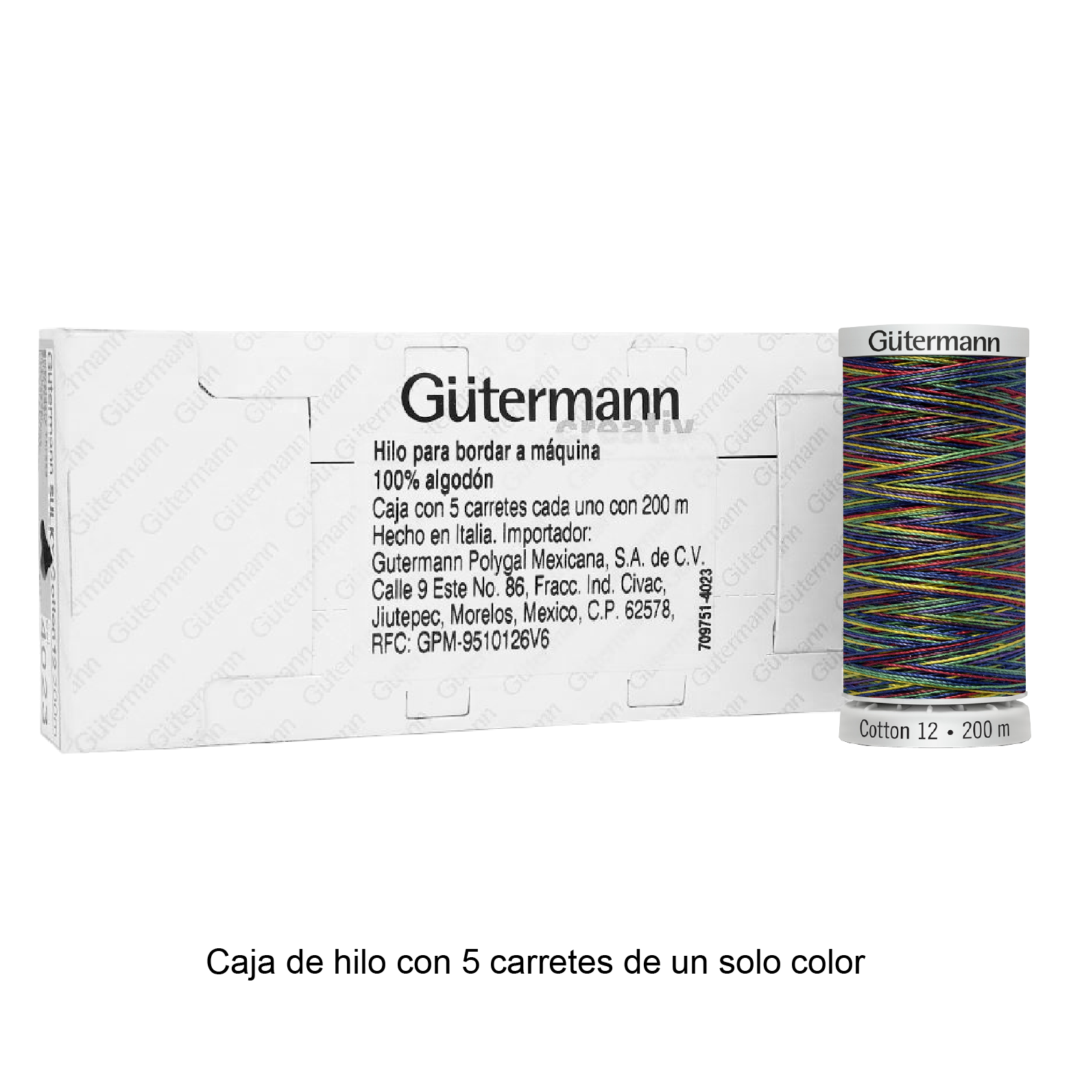 Hilo Gütermann Cotton 12 de 200m caja con 5 carretes de un color